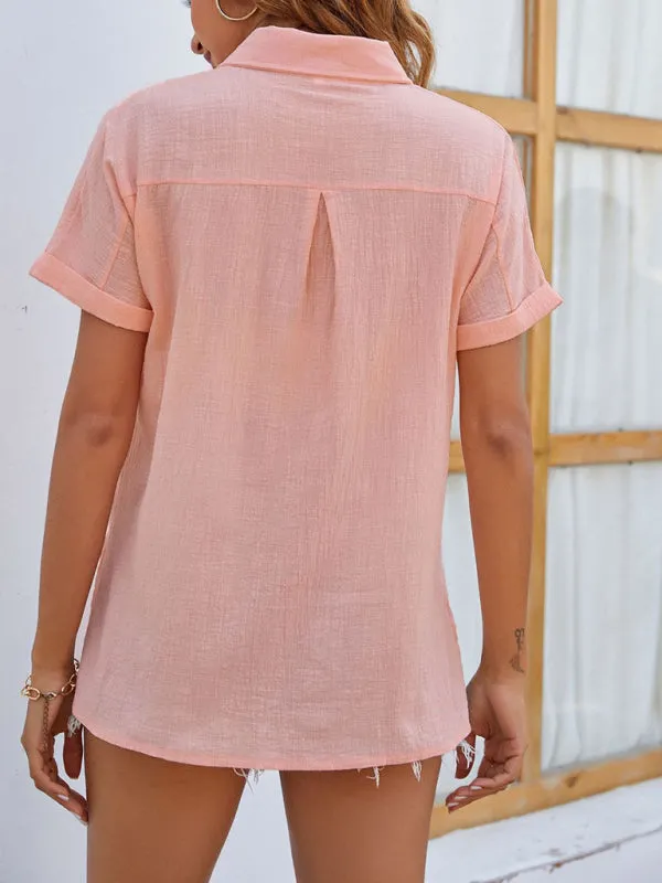 Myla New Cotton And Linen Short-Sleeved Casual Side Slit Pocket Shirt