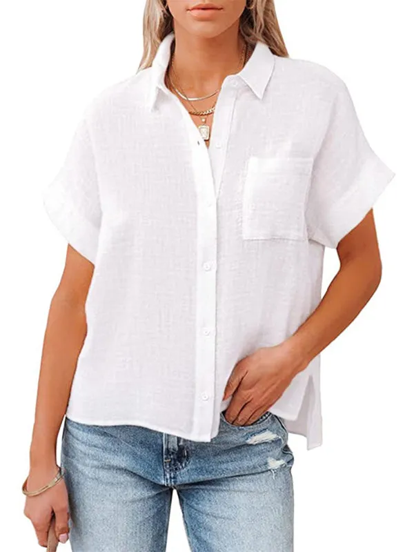 Myla New Cotton And Linen Short-Sleeved Casual Side Slit Pocket Shirt
