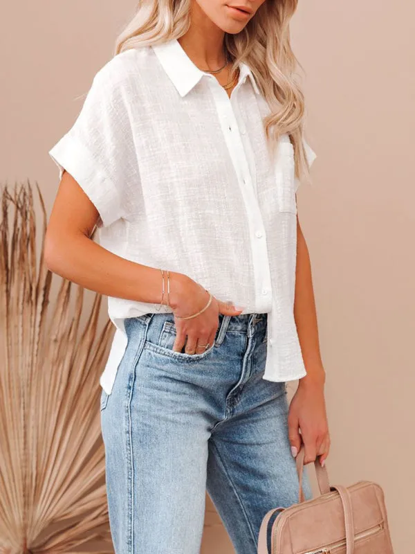 Myla New Cotton And Linen Short-Sleeved Casual Side Slit Pocket Shirt