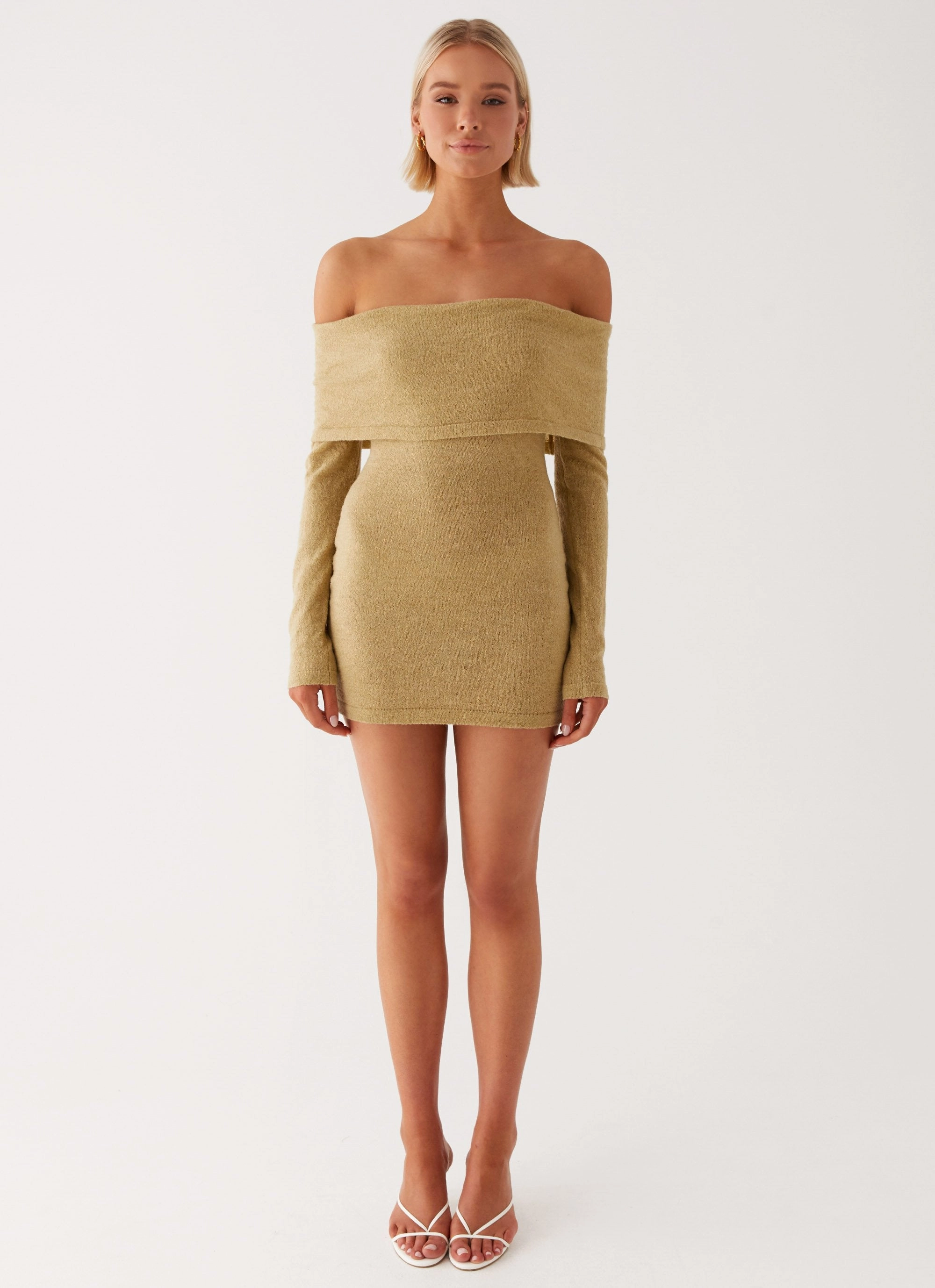 Myla Off Shoulder Mini Dress - Camel Trendy Silhouette Glam Touch
