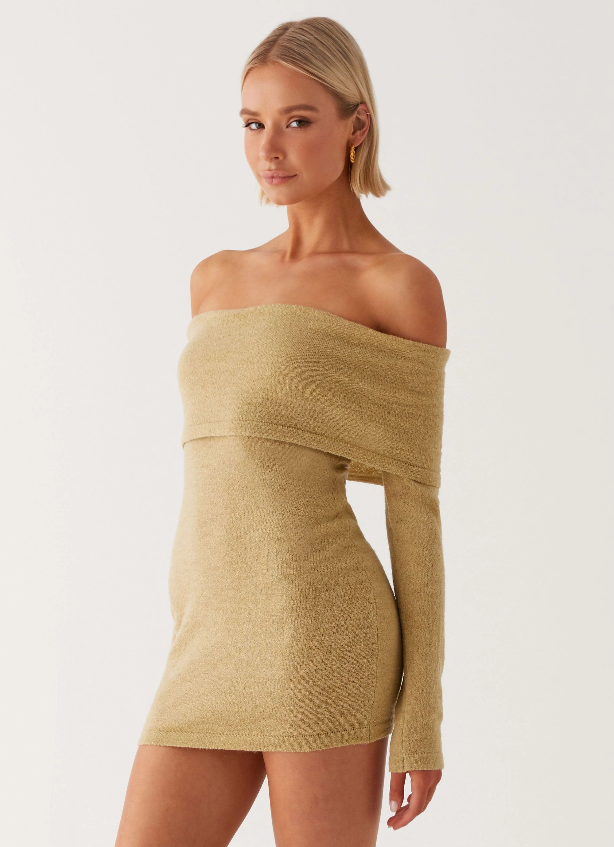 Stylish Choice Myla Off Shoulder Mini Dress - Camel