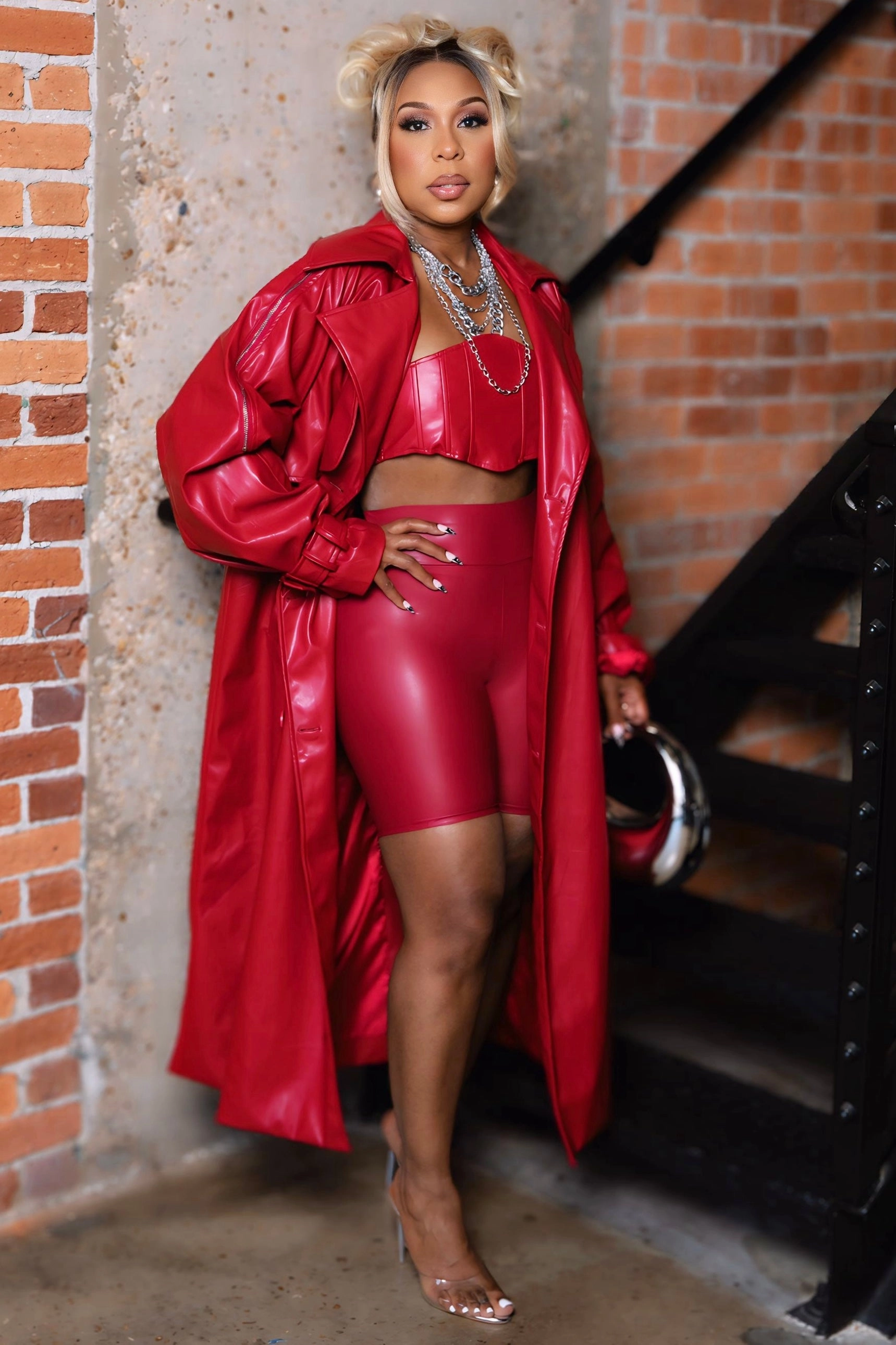 Nadeene Fierce Red Vegan Bandeau And Trench Set Collar Stabilization System All Weather Adaptability