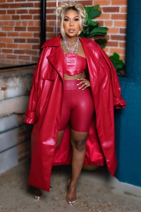 Soft Interior Coating Nadeene Fierce Red Vegan Bandeau And Trench Set