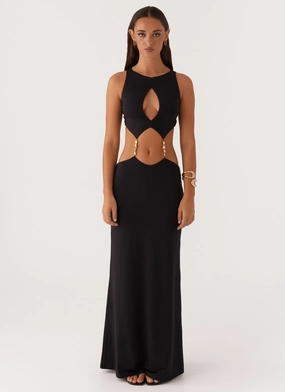 Breeze Grace Drawstring-Closure Nadiya Maxi Dress - Black