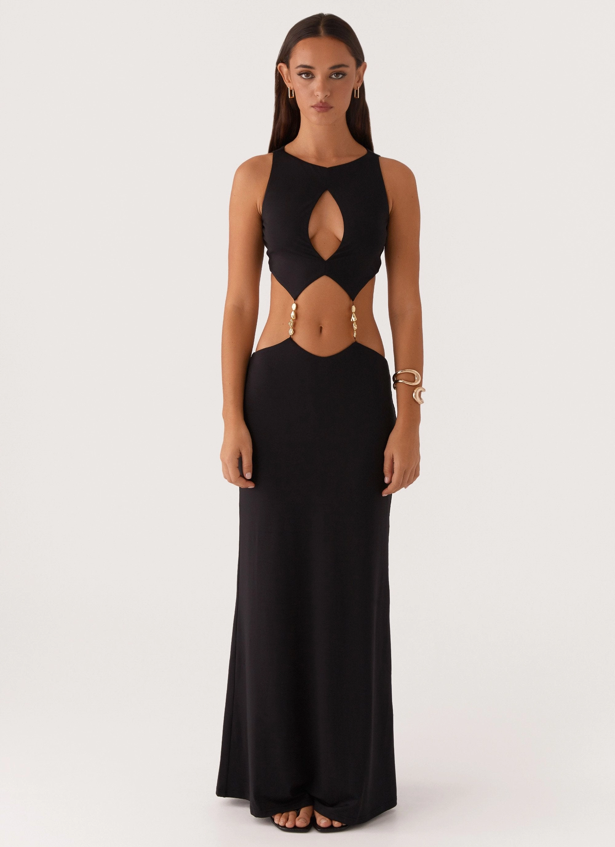 Breeze Grace Drawstring-Closure Nadiya Maxi Dress - Black
