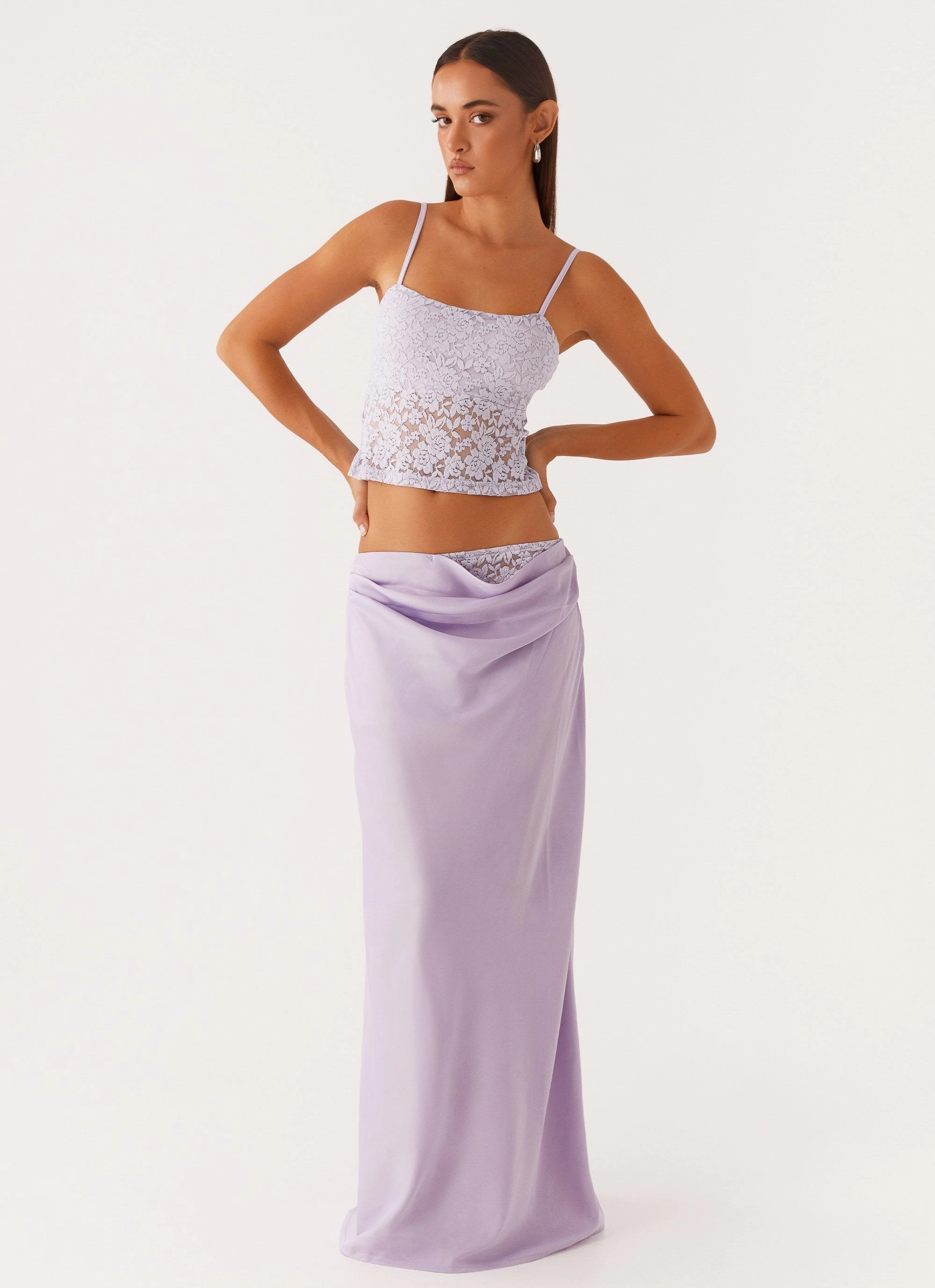 Nancy Lace Satin Maxi Skirt - Lilac Sport Flex