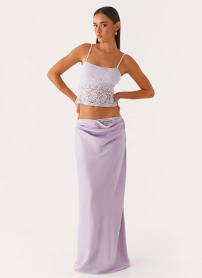 Nancy Lace Satin Maxi Skirt - Lilac Sport Flex