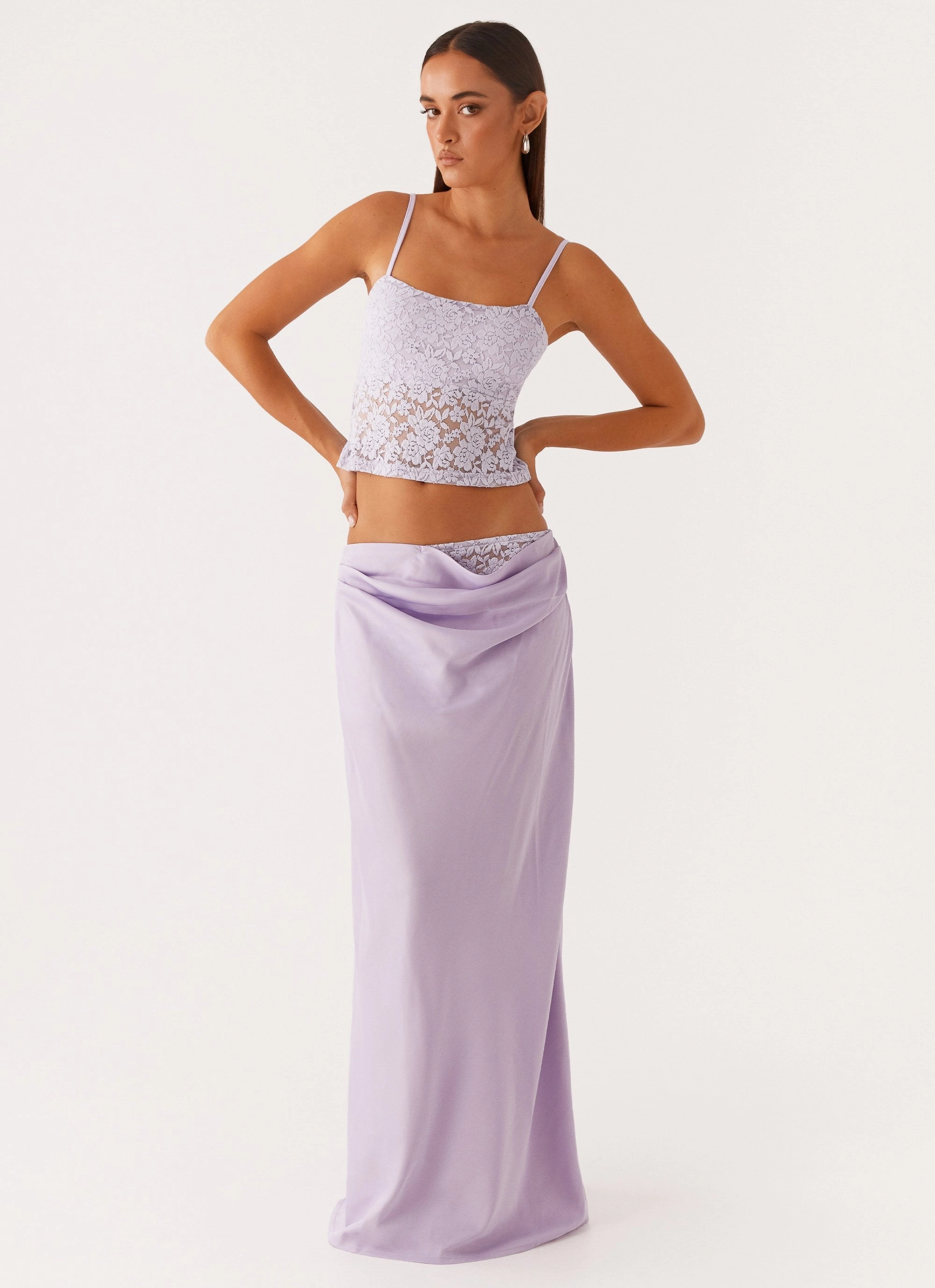 Tapered Cut MinimalistAesthetic Nancy Lace Top - Lilac