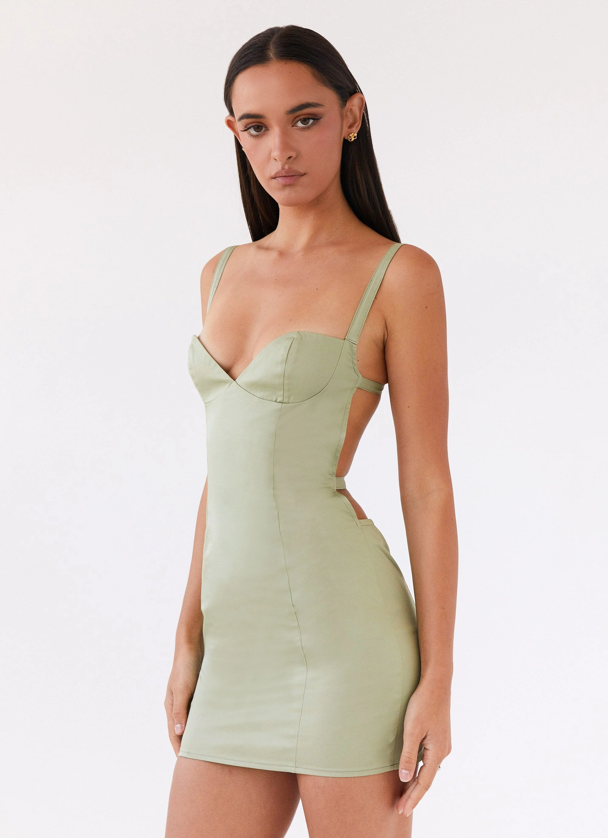 Feminine flowing piece Naomi Backless Mini Dress - Sage
