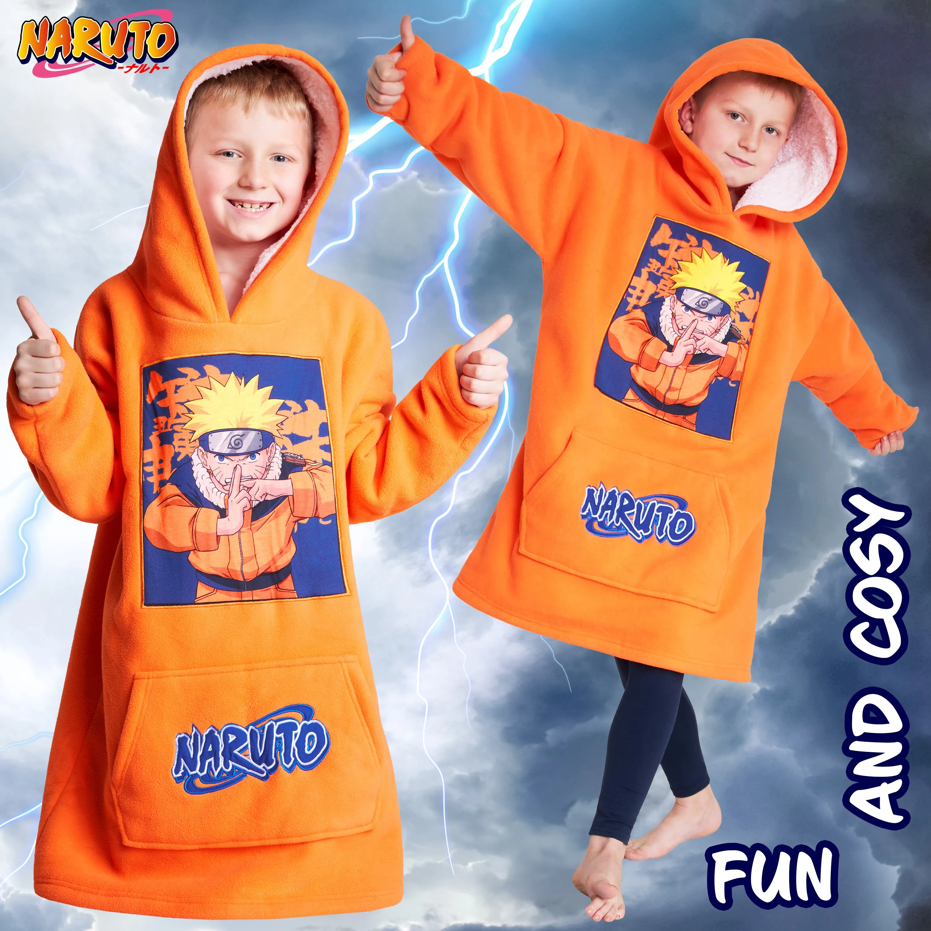 Naruto Fleece Hoodie Blanket for Boys and Teenagers - Orange