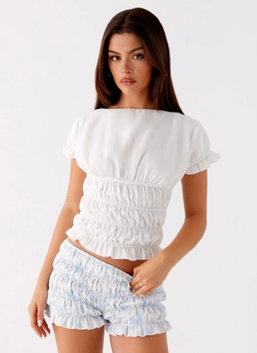 Natalia Ruched Top - Ivory DropShoulderConstruction