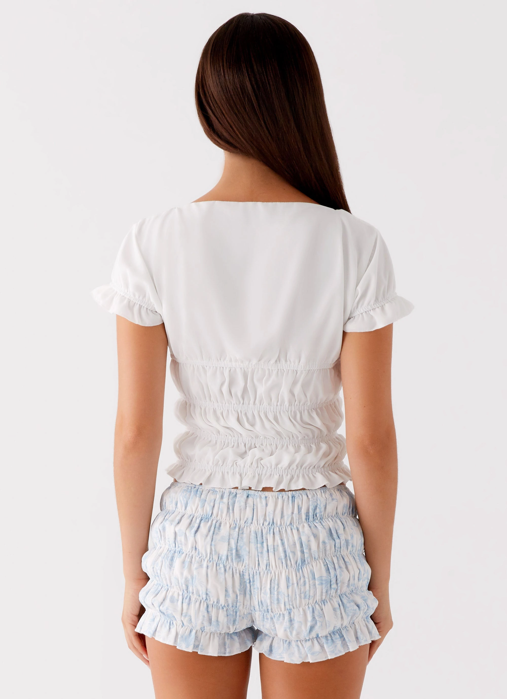 Natalia Ruched Top - Ivory EasyCare Fabric