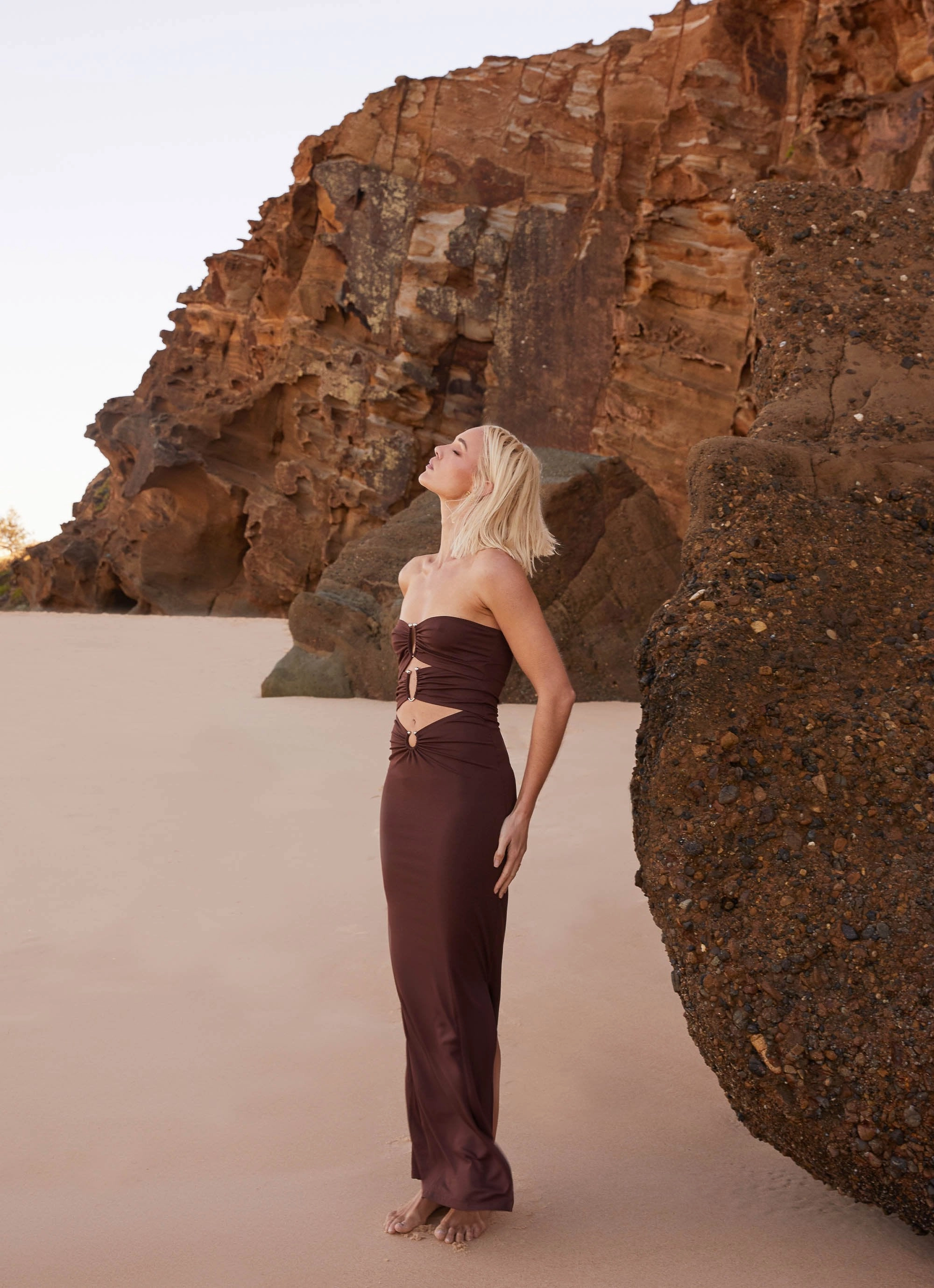 Natasha Strapless Maxi Dress - Chocolate Sleek Cut Classic wrap dress