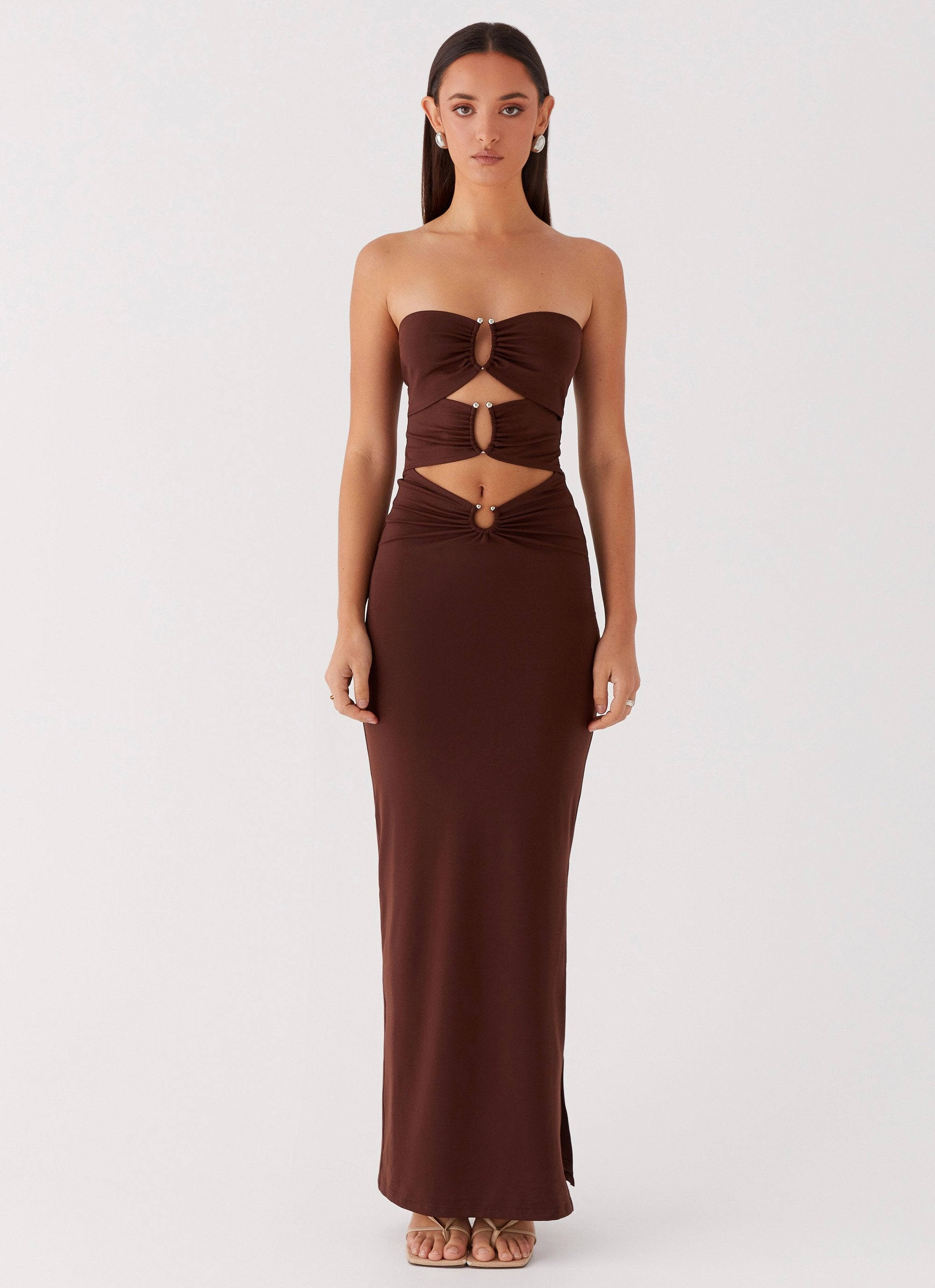 Flattering Silhouette Soft Presence Natasha Strapless Maxi Dress - Chocolate