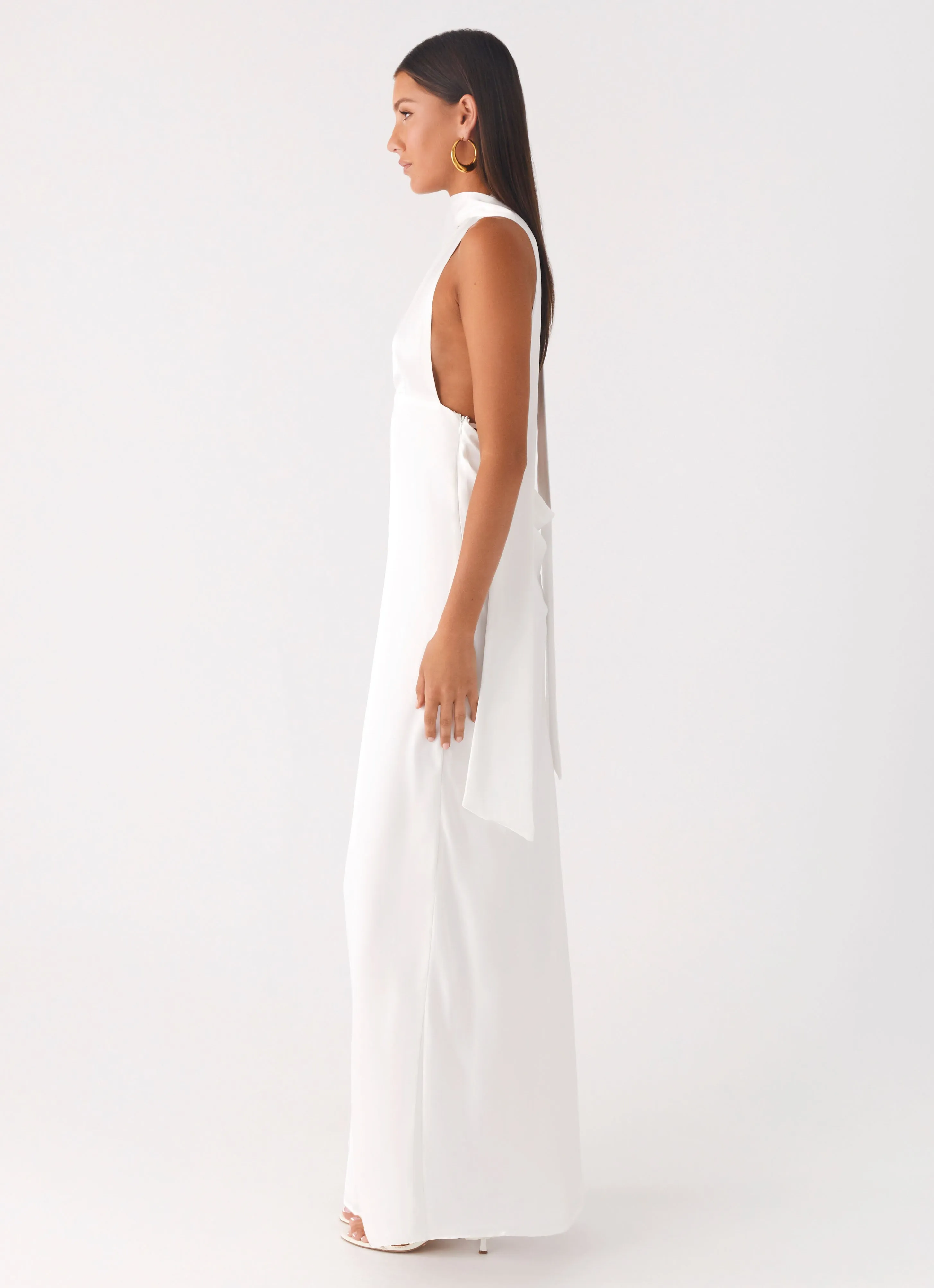 Alicia Satin Halter Maxi Dress - White Modern Appearance Soft and Chic