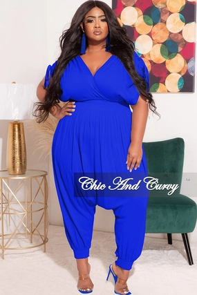 Final Sale Plus Size Jumpsuit with Harem Effect in Royal Blue Casual Performance Ripstop Reinforcement