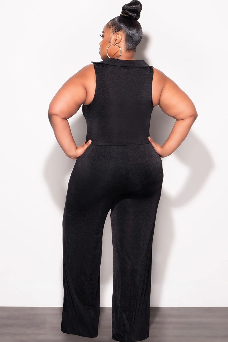 Final Sale Plus Size 2pc Set Crop Top and Pants in Black Relaxed Comfort Fit Anti Snag Fabric