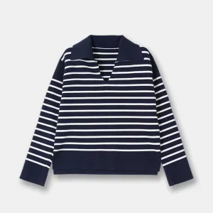 Navy Striped V Neck Sweater for Women