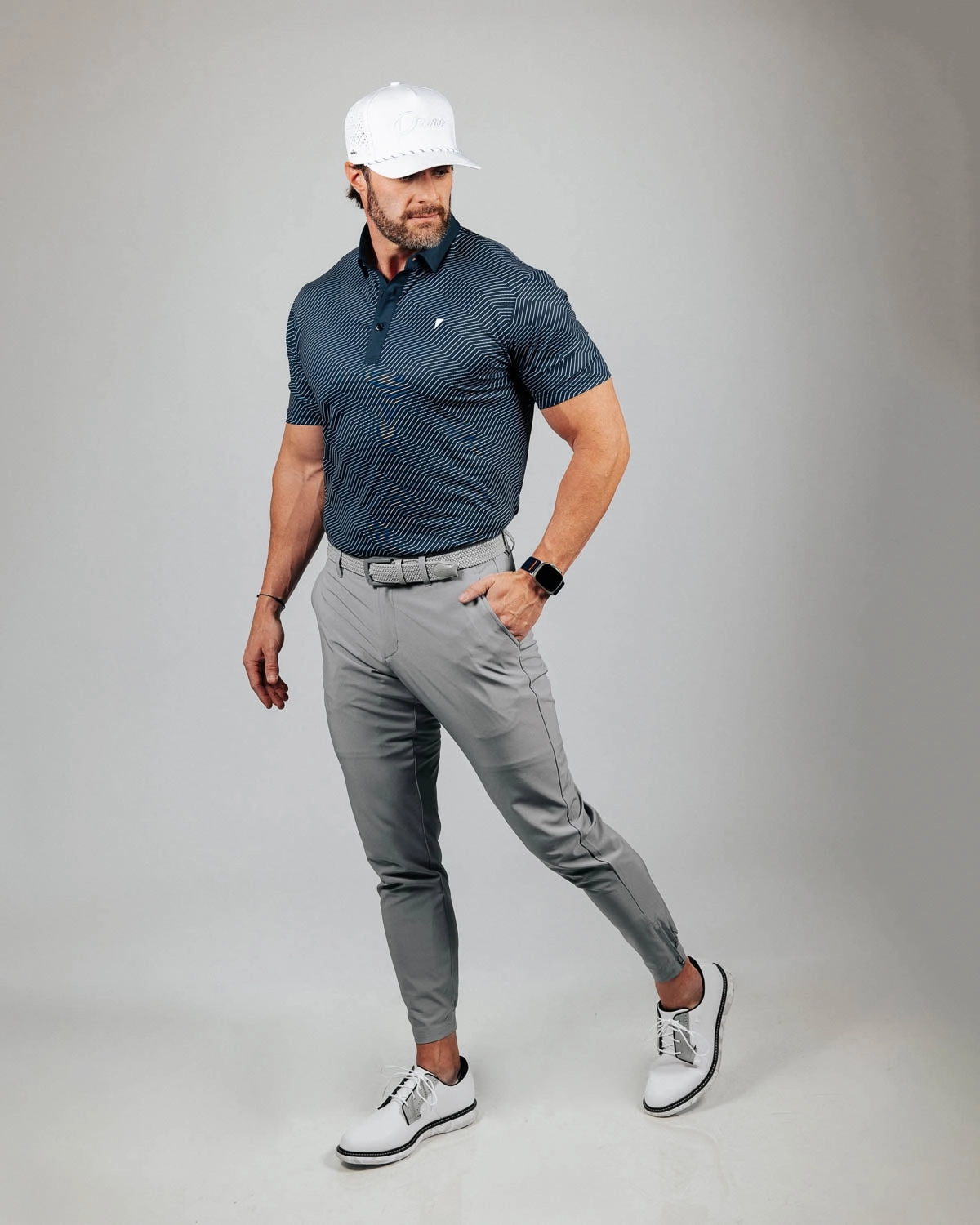 Navy Chevron Classic Polo Wear Resistant Fabric