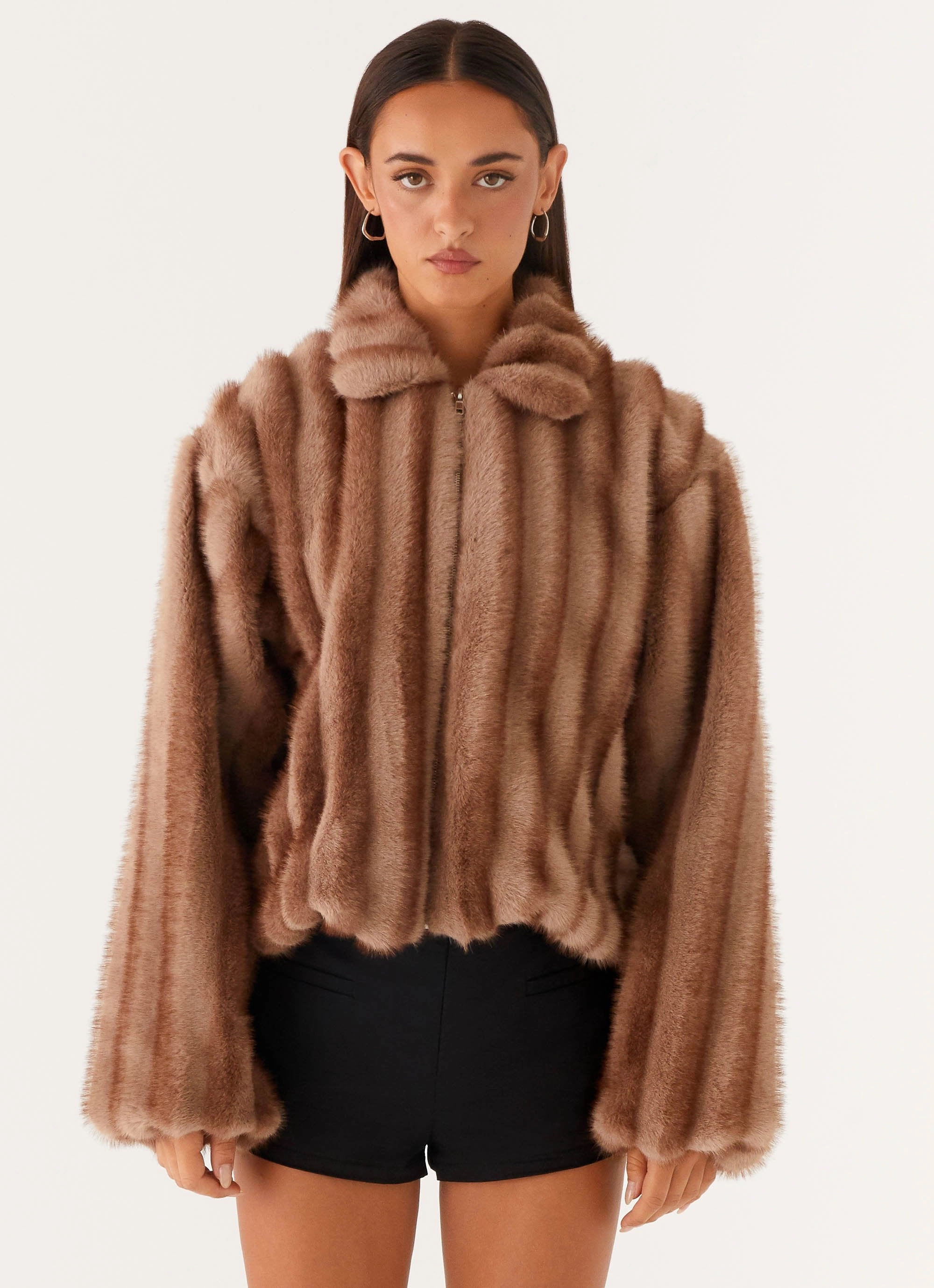 Naylor Faux Fur Jacket - Brown Non Restrictive Tailoring City Commuter