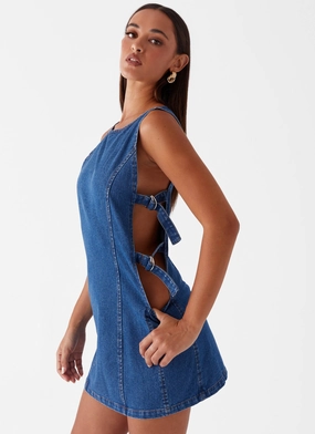 Cherish You Denim Mini Dress - Blue Denim Office Cool Versatile Look