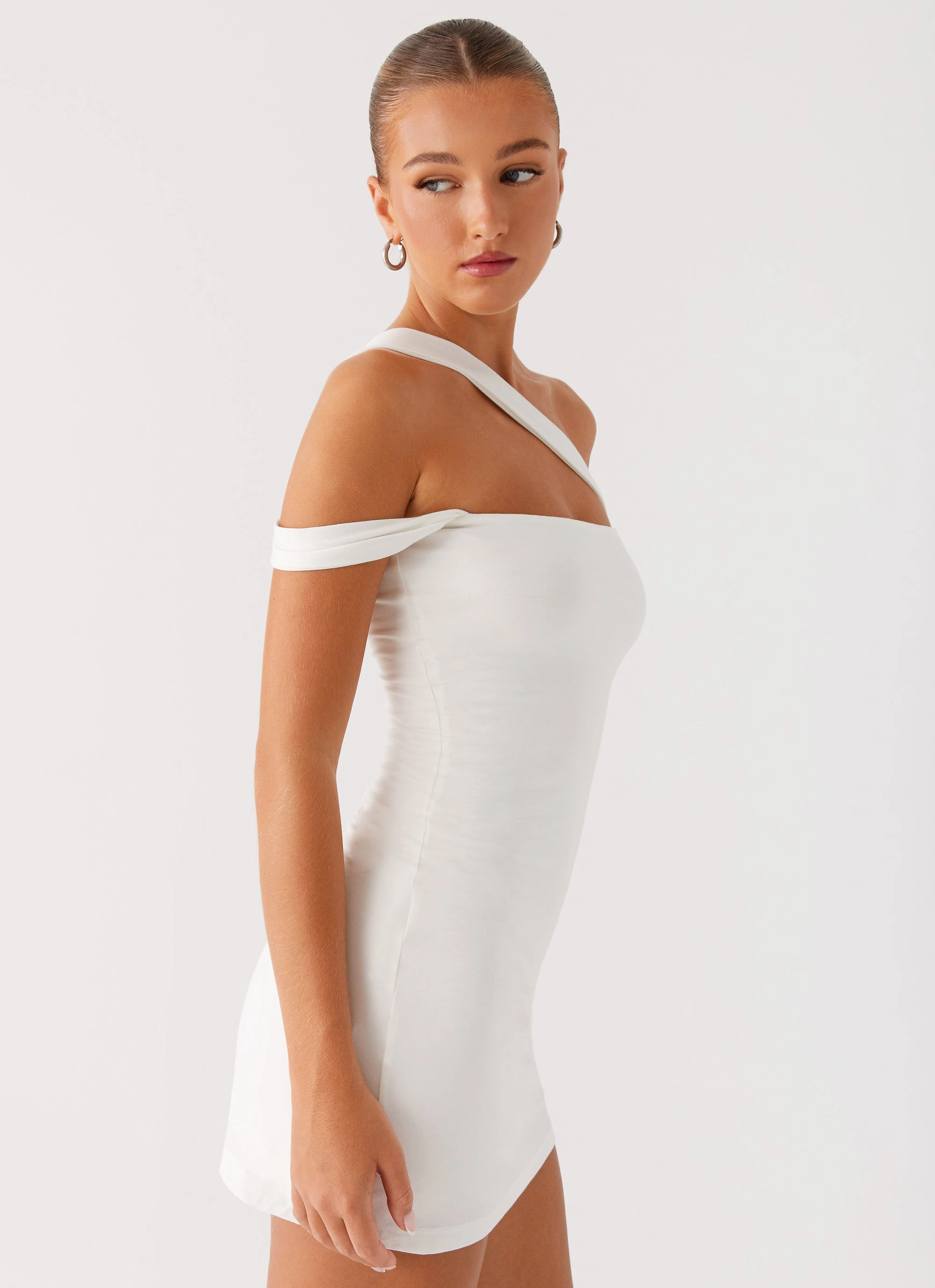 Lena Ruched Mini Dress - Ivory Convertible-Style