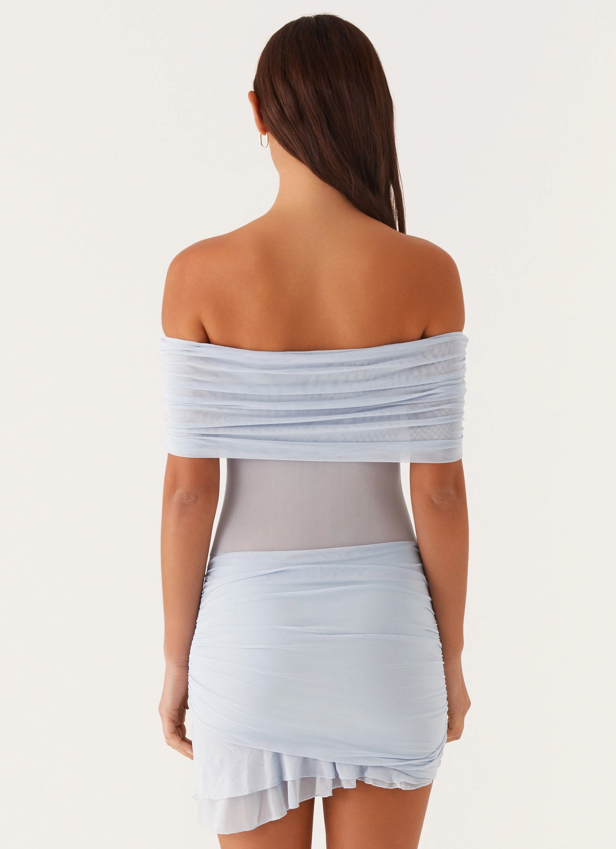 Sleek Flex Nelly Off Shoulder Mini Dress - Blue