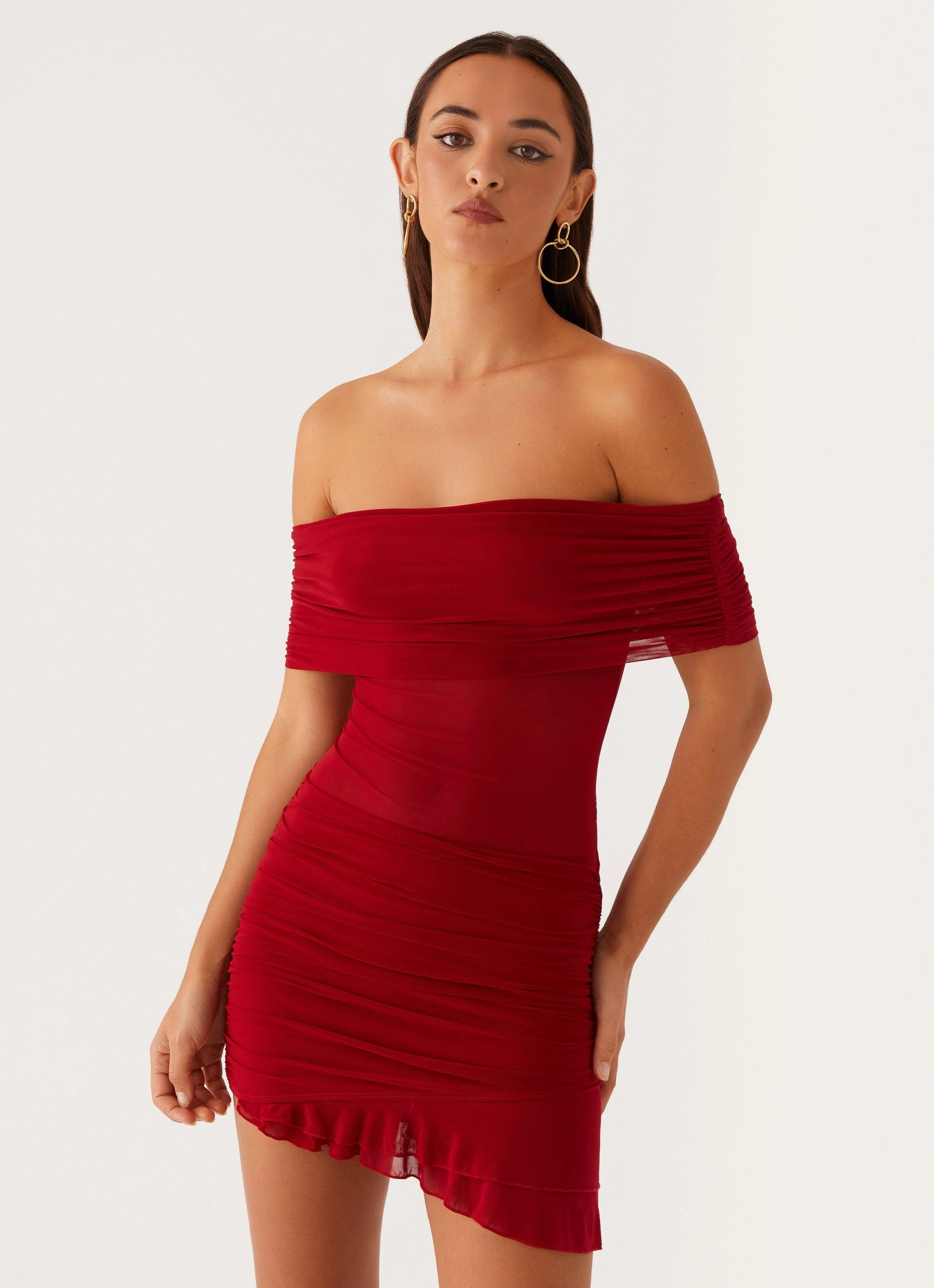 Nelly Off Shoulder Mini Dress - Deep Red Everyday Piece Comfortable travel dress