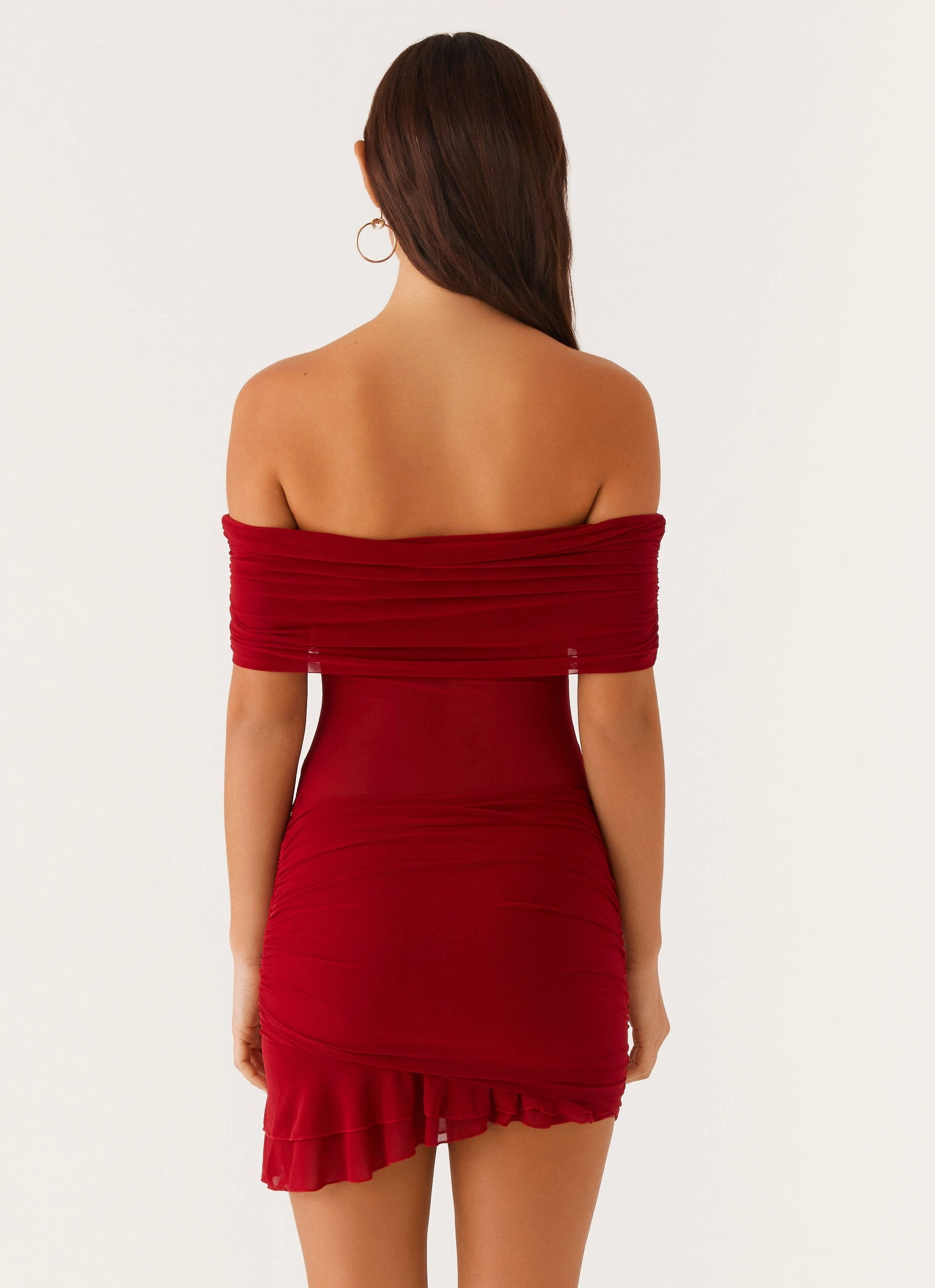Nelly Off Shoulder Mini Dress - Deep Red Upgrade-Option