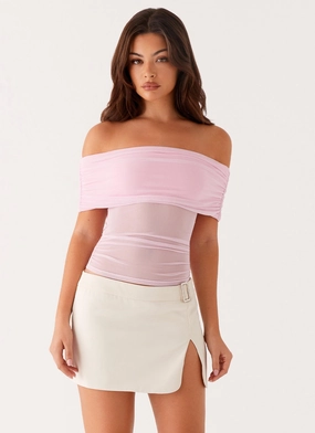 Nelly Off Shoulder Top - Pink TurtleneckDesign Tubular Body Construction