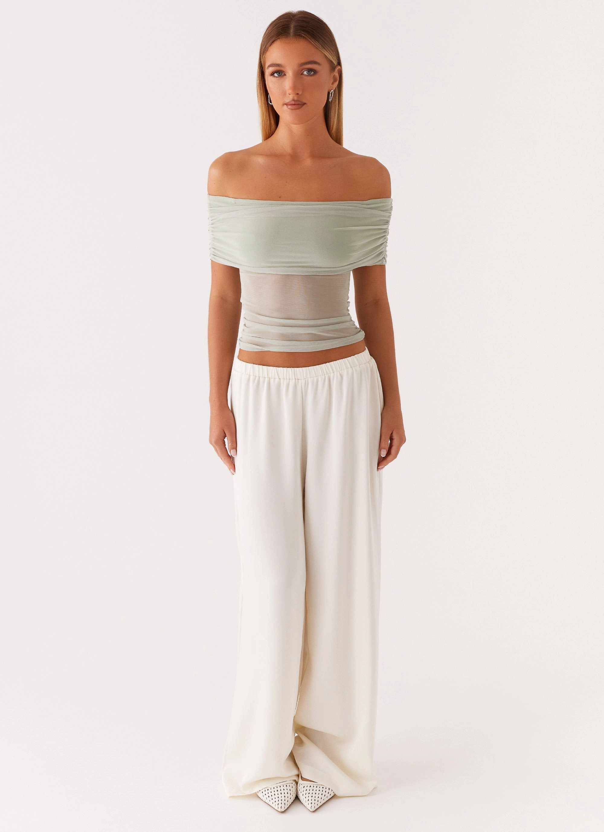 OdorResistantTreatment Nelly Off Shoulder Top - Pistachio