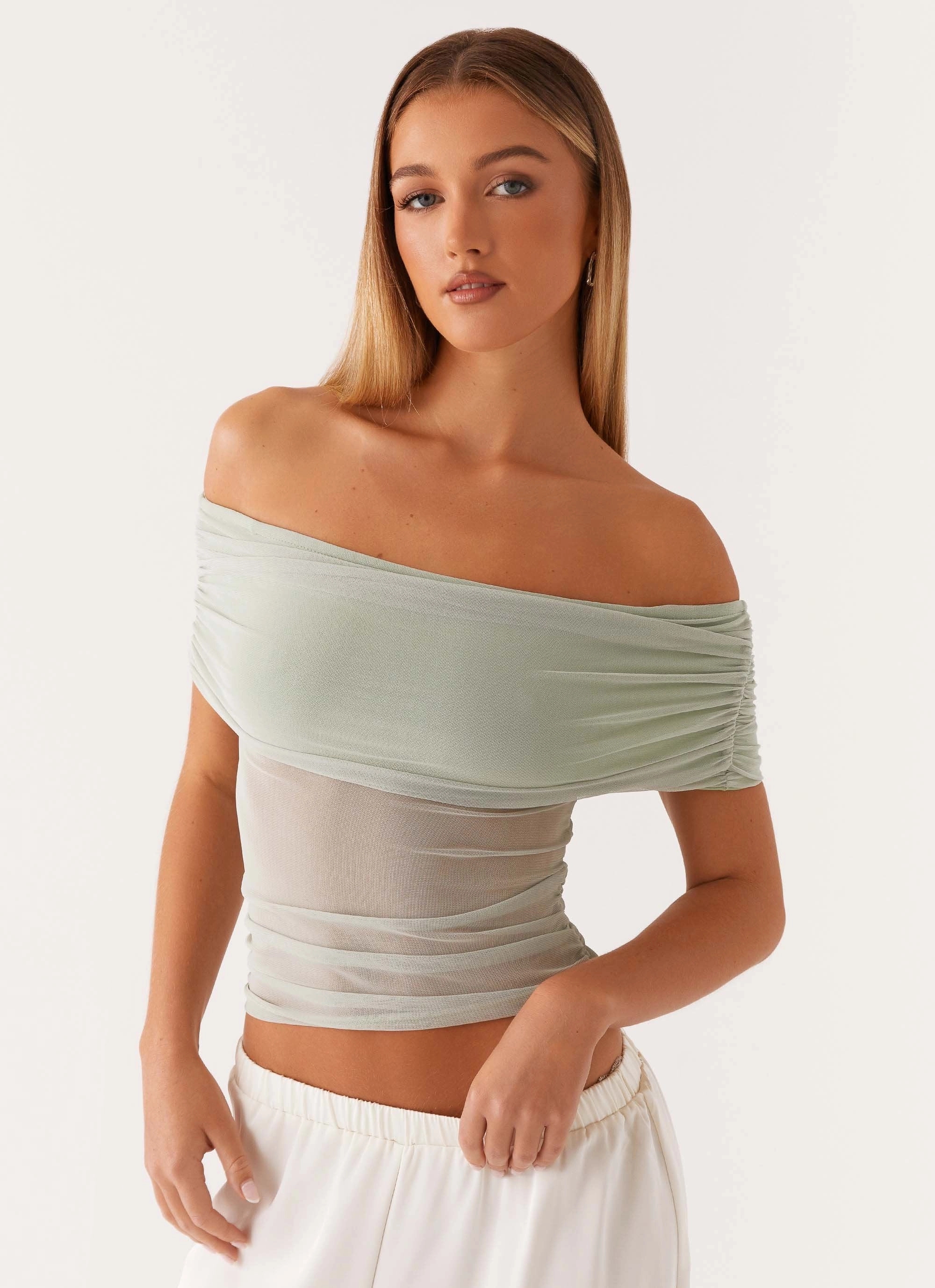 Nelly Off Shoulder Top - Pistachio Everyday Comfort Fit Regular Fit