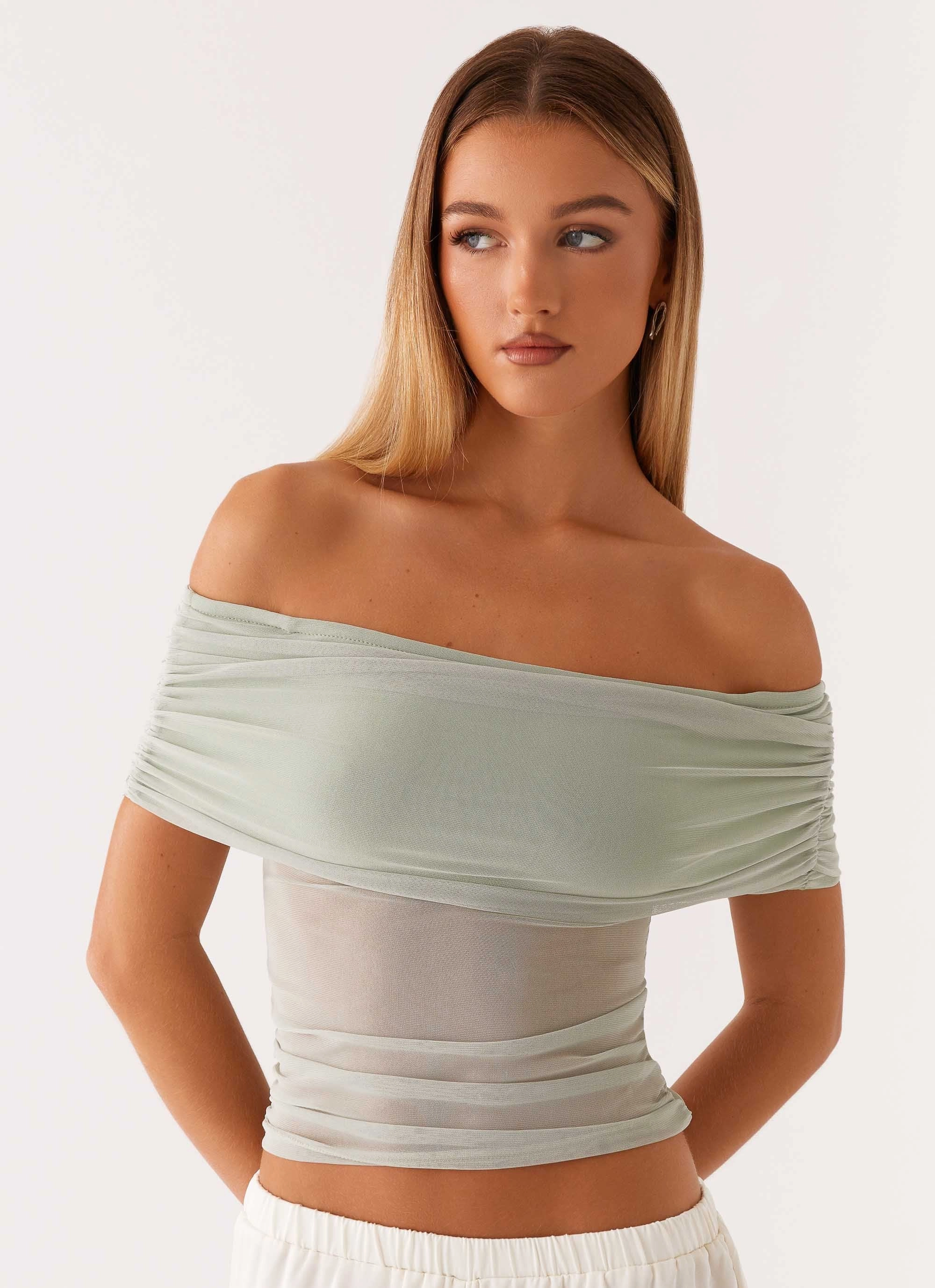 LightweightLayeringSystem Nelly Off Shoulder Top - Pistachio