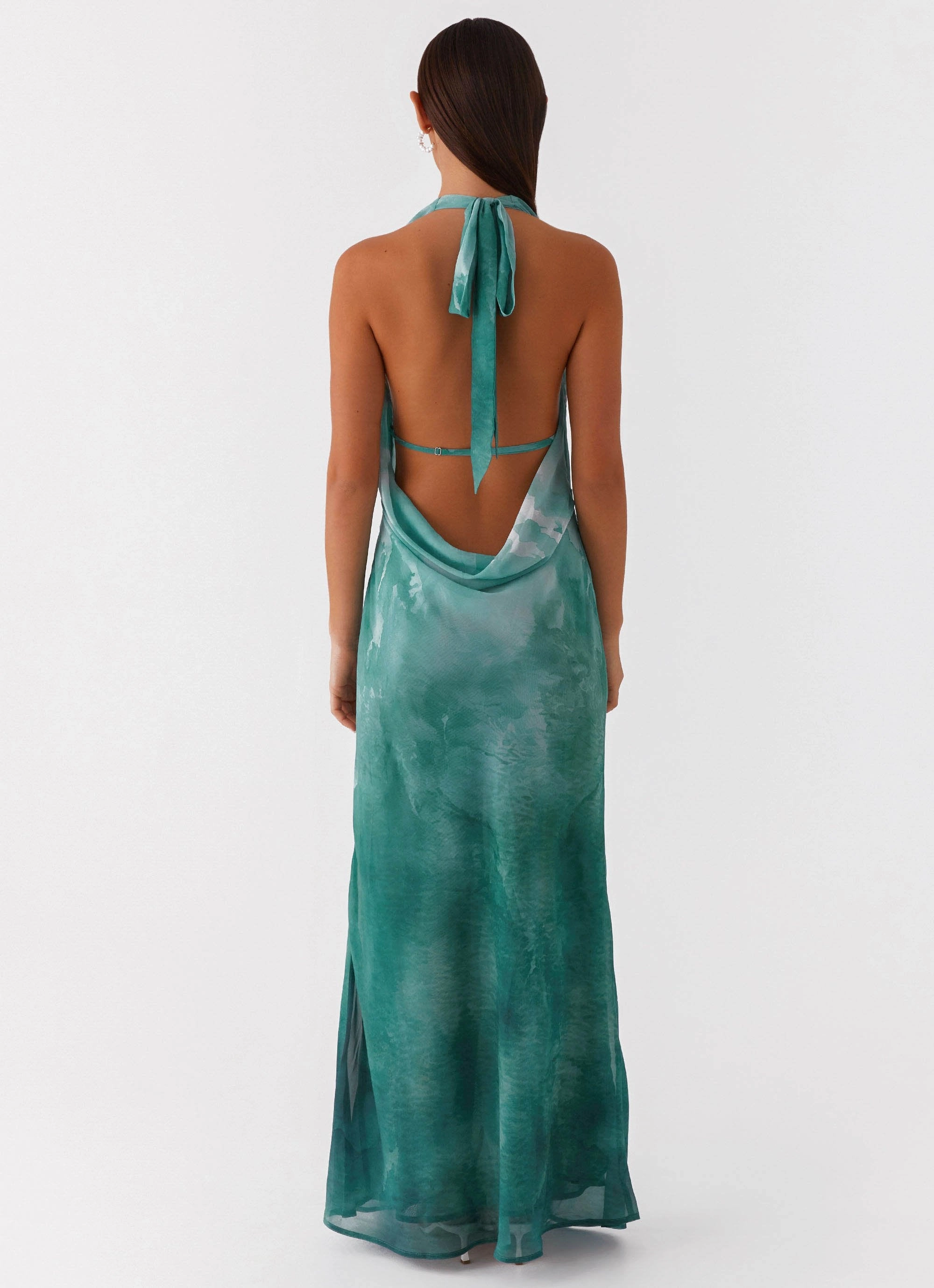 Trend Fit Sleek Appearance Nerissa Cowl Neck Maxi Dress - Green Tie Dye
