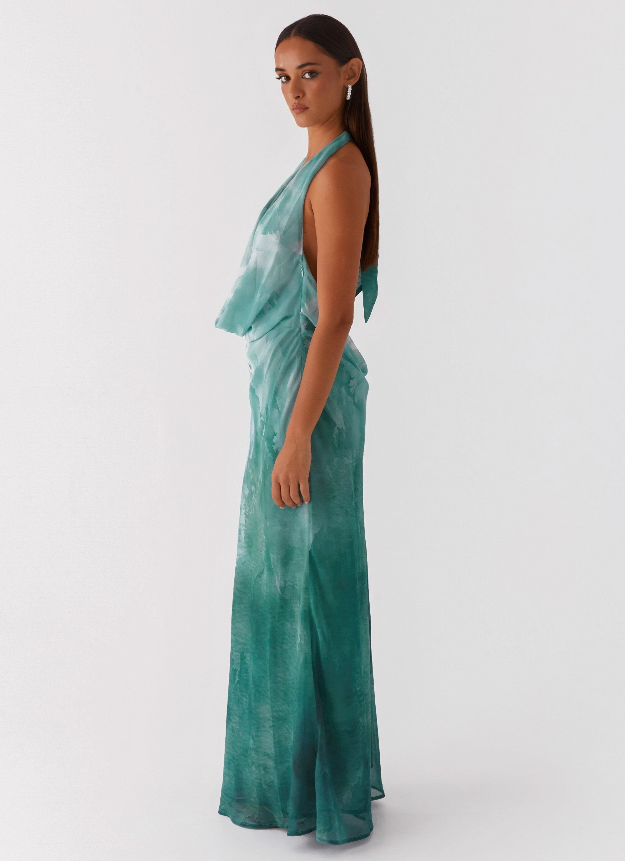 Nerissa Cowl Neck Maxi Dress - Green Tie Dye Refined Simplicity