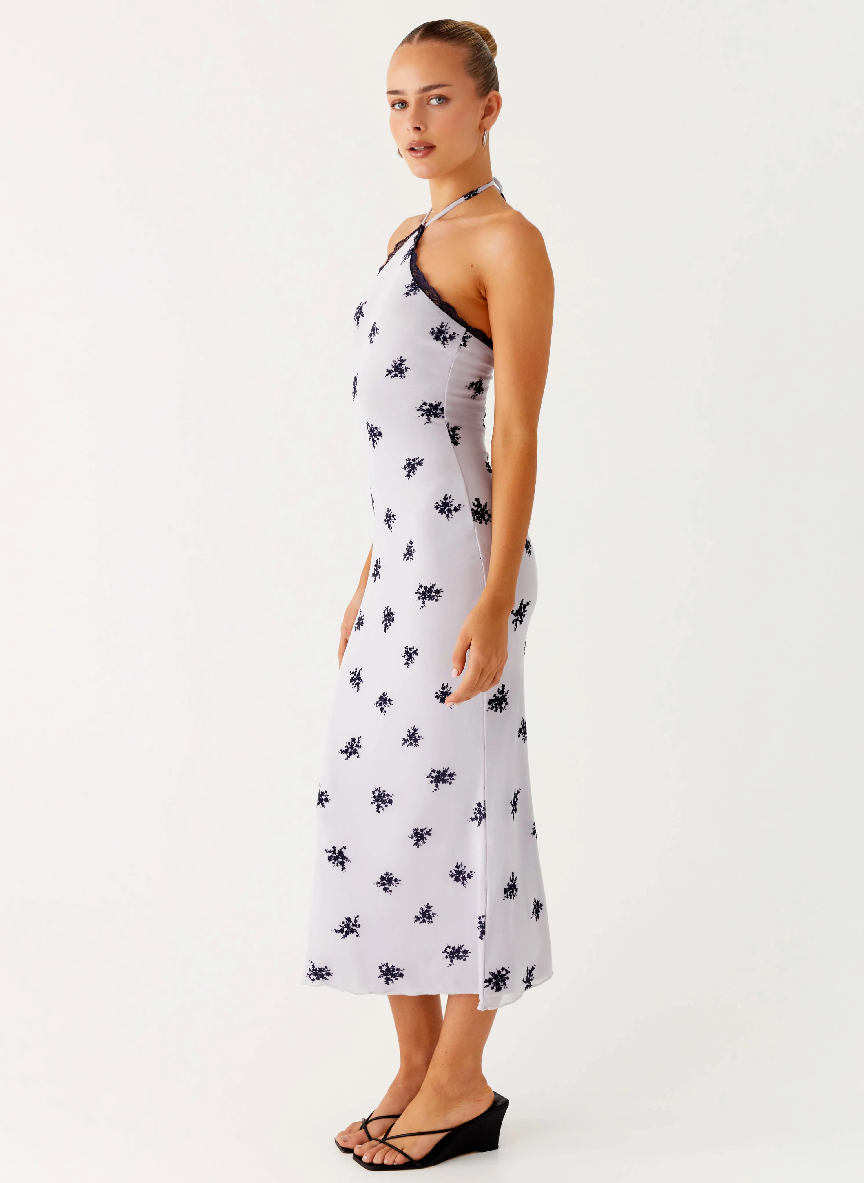 Nestel Flock Halter Midi Dress - Lilac Smart Fit Comfortable Look