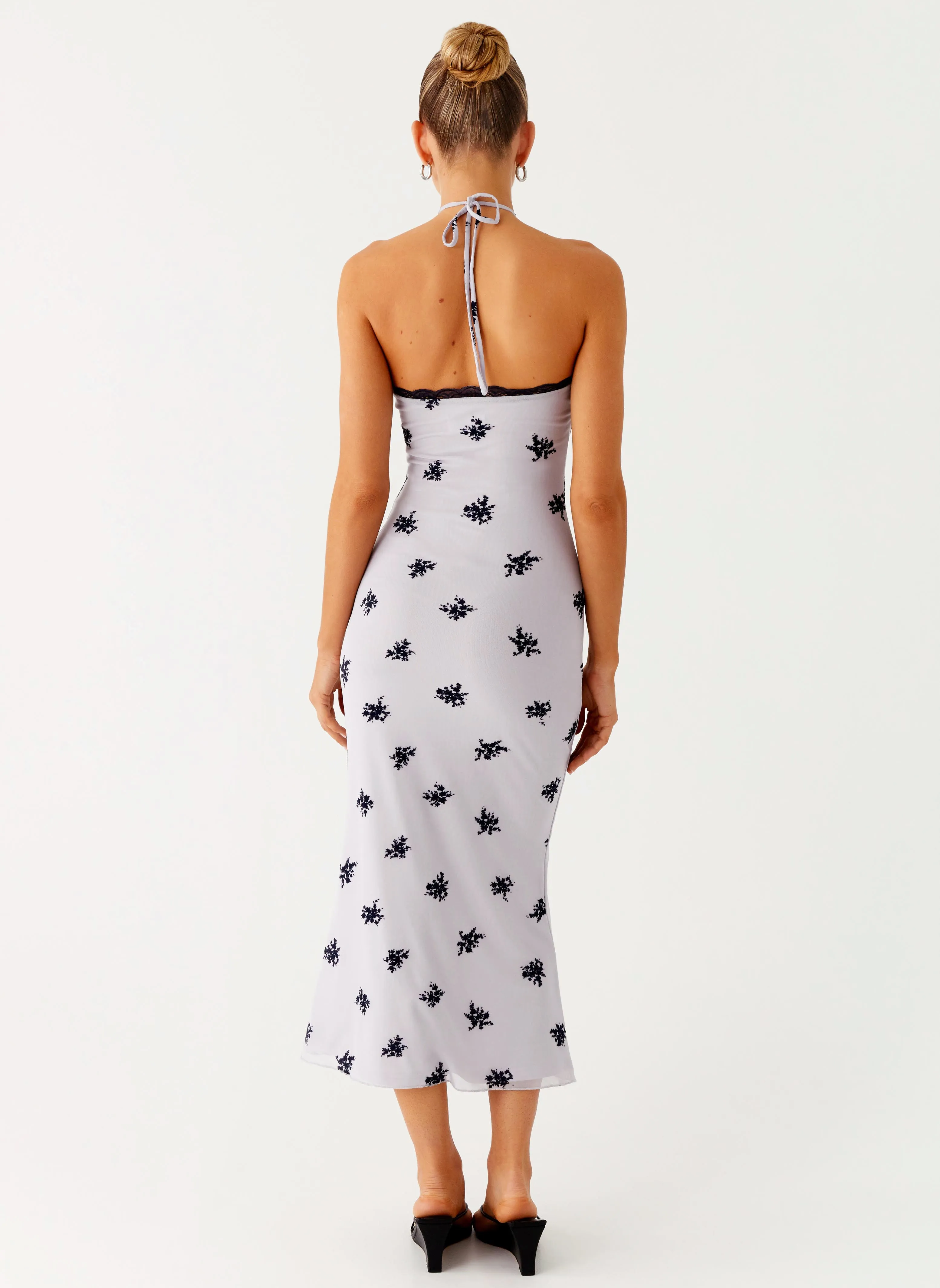 Nestel Flock Halter Midi Dress - Lilac Calm Beauty