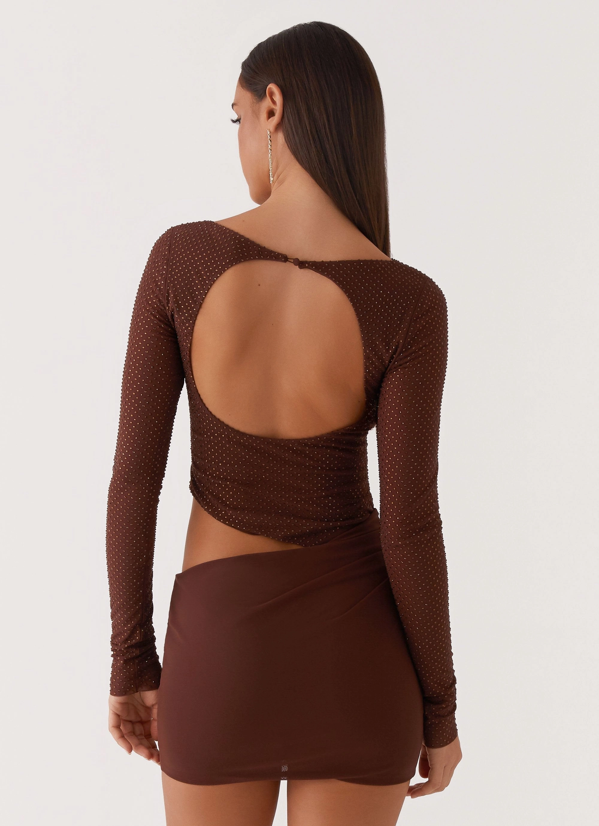 Ruched-Detail Gentle Flow Catch The Night Sequin Mini Dress - Chocolate