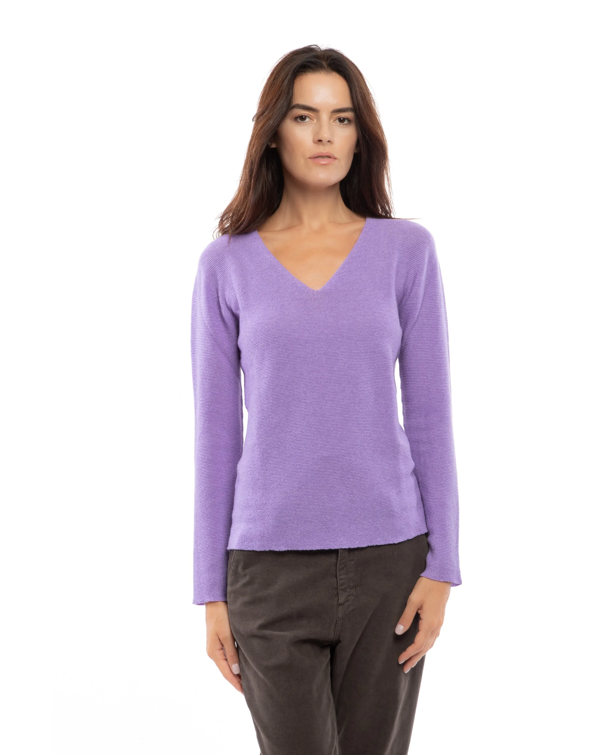 NEW FALL 24 - Women's Pure Cashmere Links Stitch V-Neck Lemon
