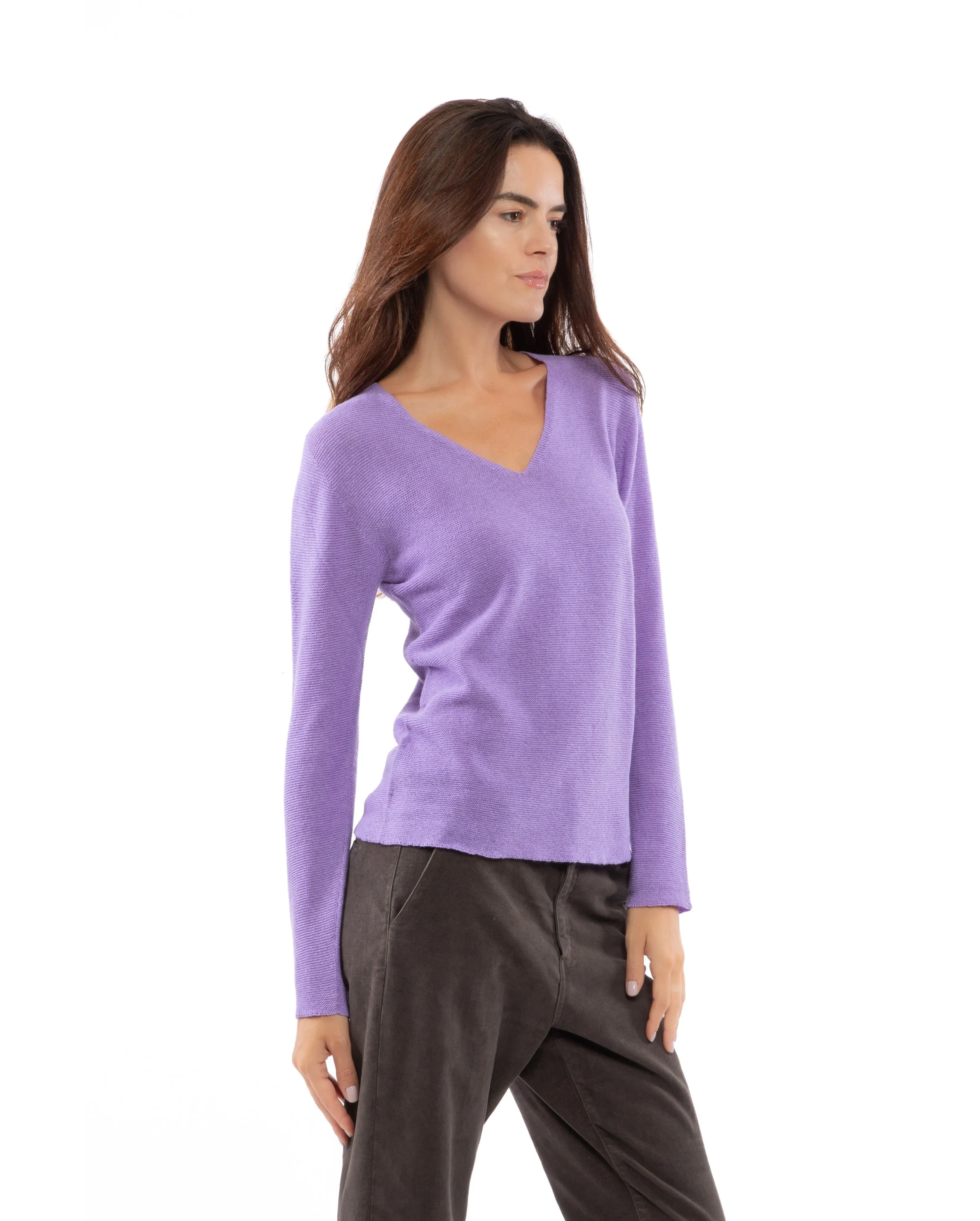 NEW FALL 24 - Women's Pure Cashmere Links Stitch V-Neck Lemon