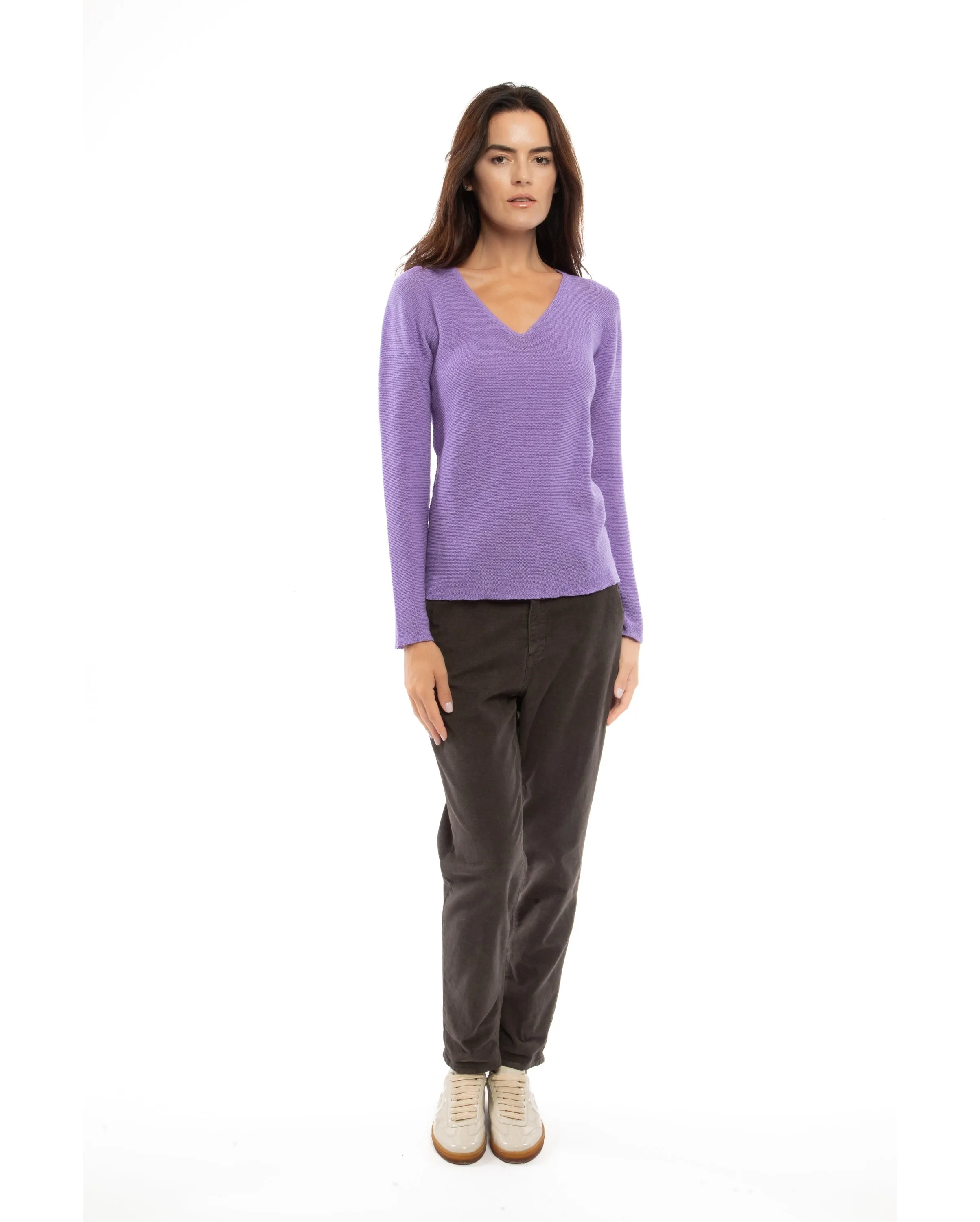 NEW FALL 24 - Women's Pure Cashmere Links Stitch V-Neck Lemon