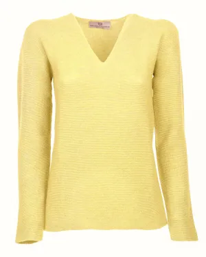 NEW FALL 24 - Women's Pure Cashmere Links Stitch V-Neck Lemon