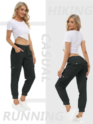 New MoFiz Women Hiking Cargo Pants Outdoor Lightweight Pant with Elastic Waist Workout Joggers Sweatpant in Black, Sz S!