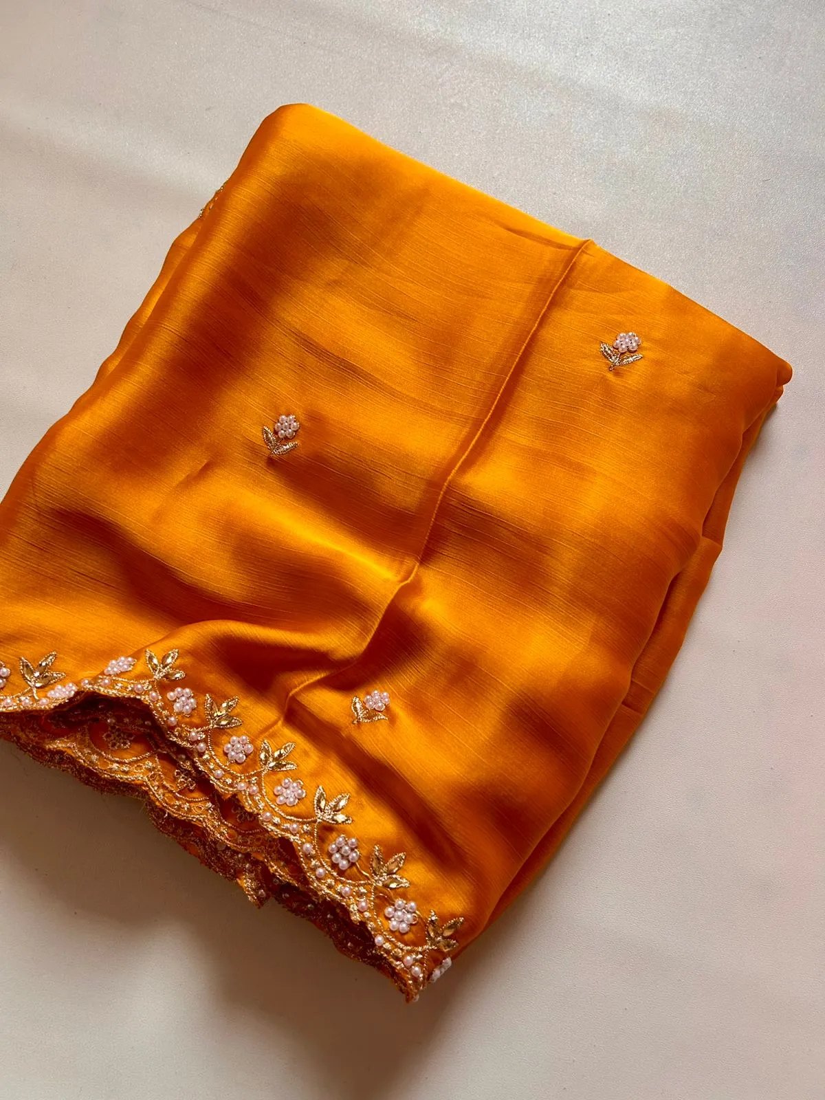New Partywear Satin Chiffon Embroidery n Diamond Work Fancy Designer Saree With Blouse