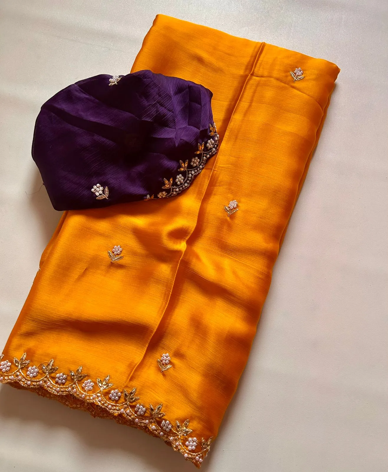 New Partywear Satin Chiffon Embroidery n Diamond Work Fancy Designer Saree With Blouse