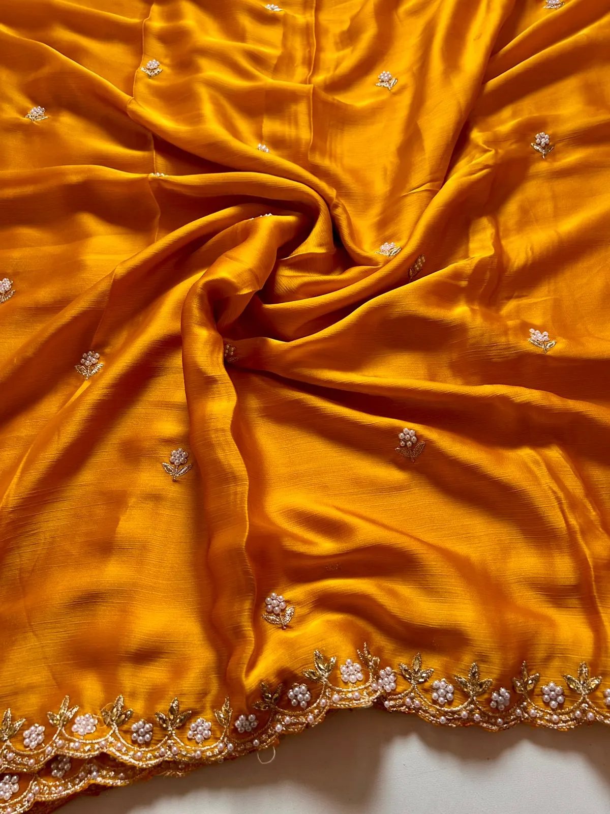 New Partywear Satin Chiffon Embroidery n Diamond Work Fancy Designer Saree With Blouse