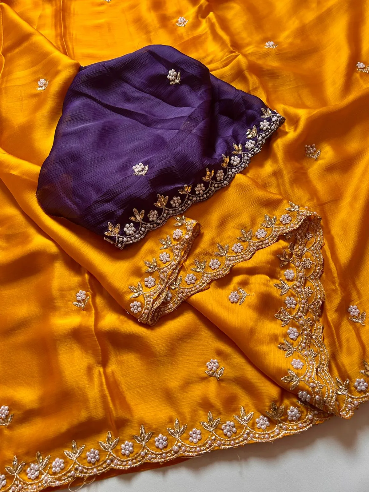 New Partywear Satin Chiffon Embroidery n Diamond Work Fancy Designer Saree With Blouse
