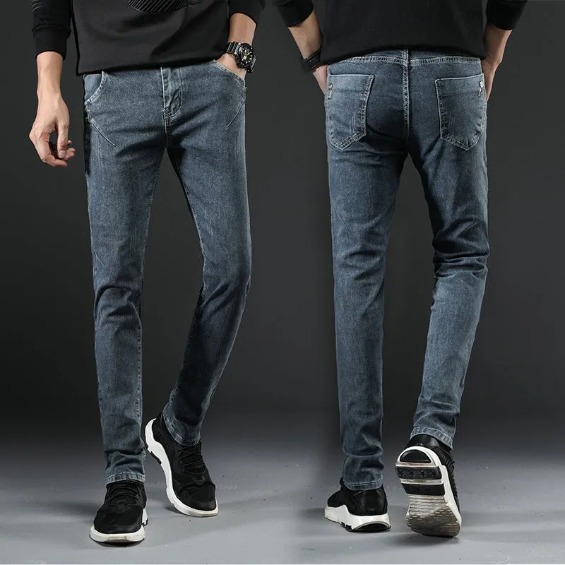 New plus velvet jeans men's stretch trousers Slim-fit pants