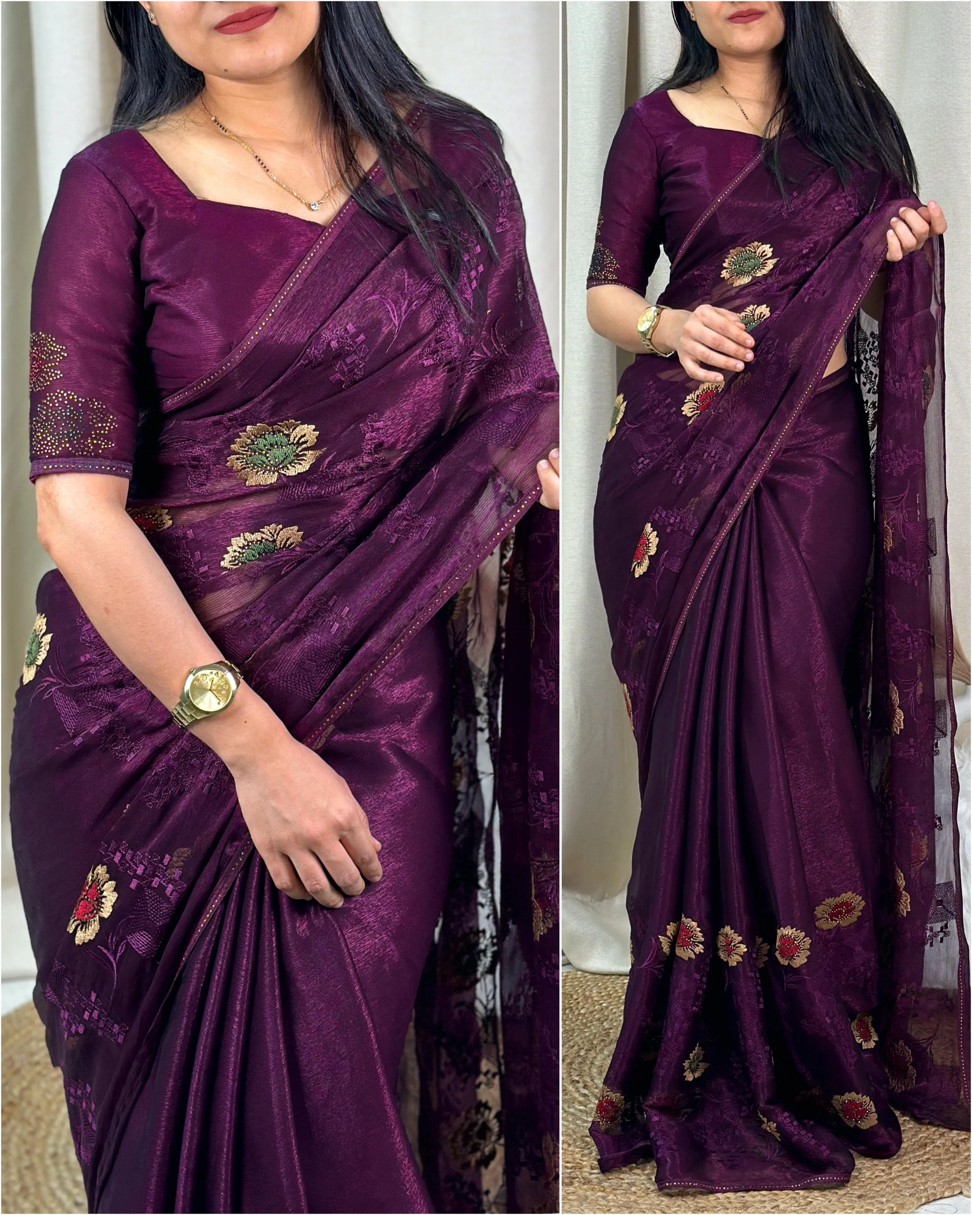 New Sitara Chiffon Siroski n Embroidery Work Fancy Designer Partywear Saree With Blouse