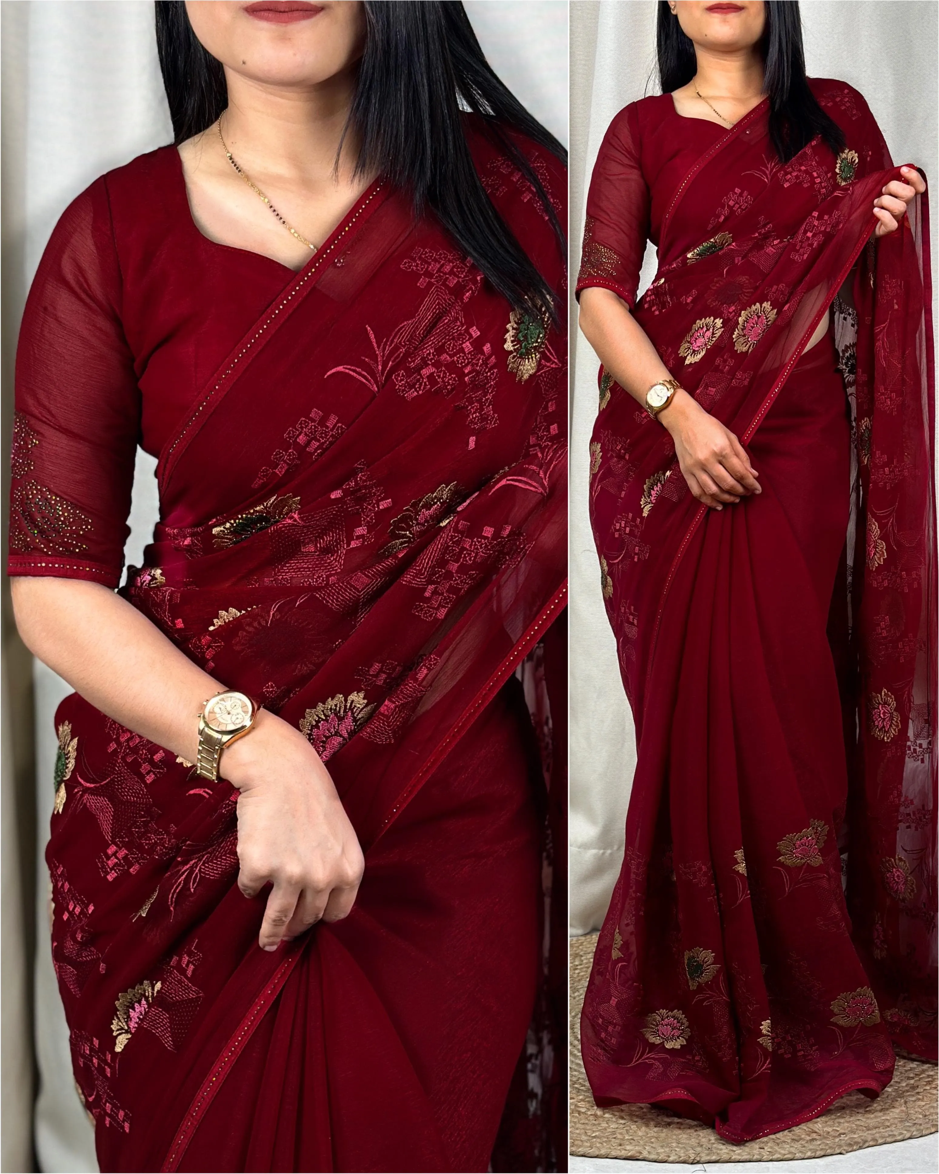 New Sitara Chiffon Siroski n Embroidery Work Fancy Designer Partywear Saree With Blouse